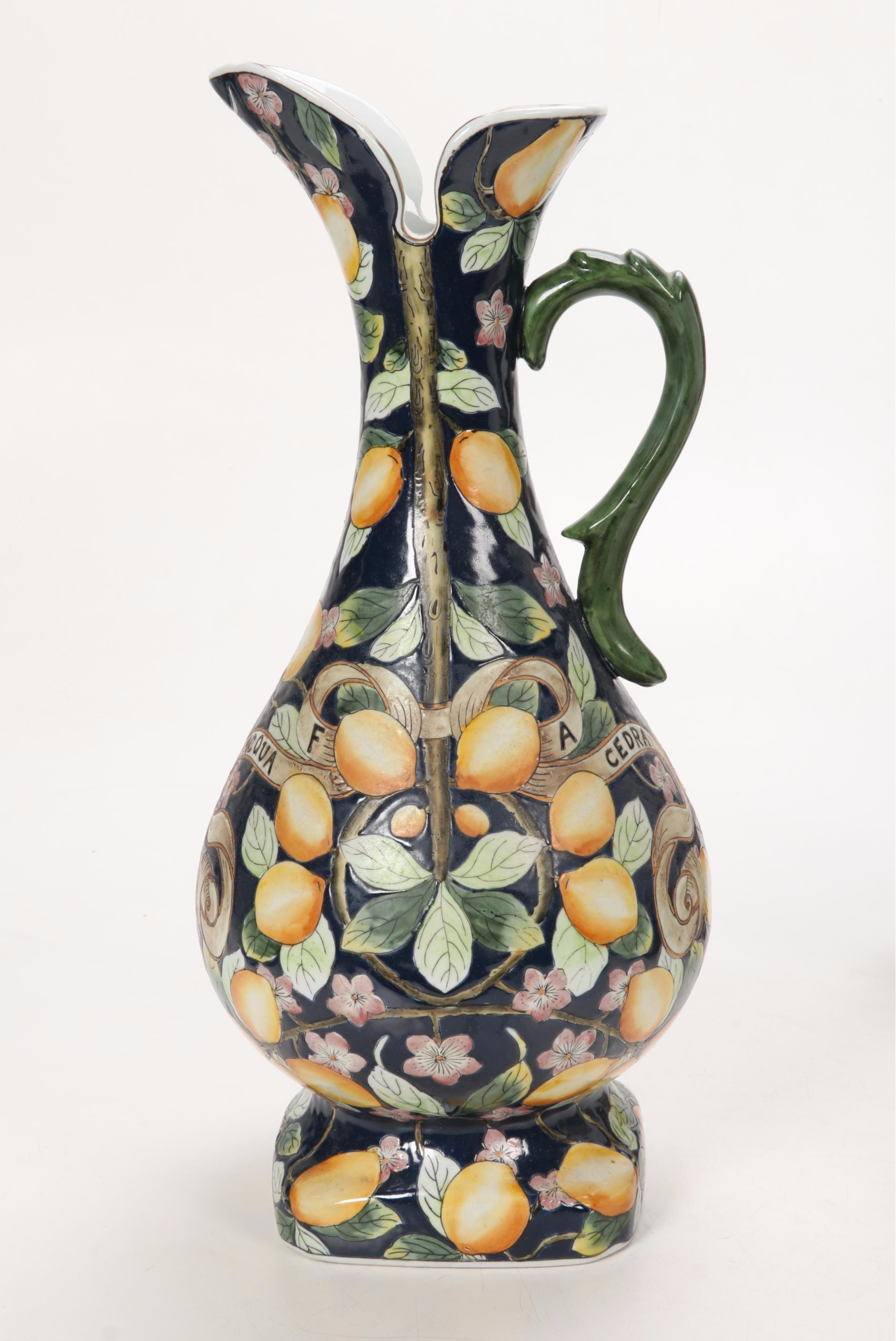 Italian Majolica Style Decorative Pottery Ewers and Covered Dish