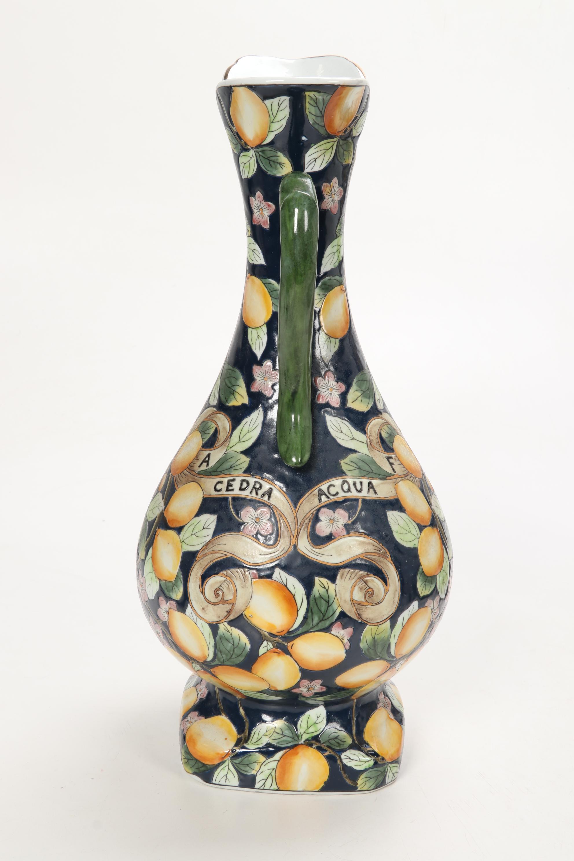 Italian Majolica Style Decorative Pottery Ewers and Covered Dish