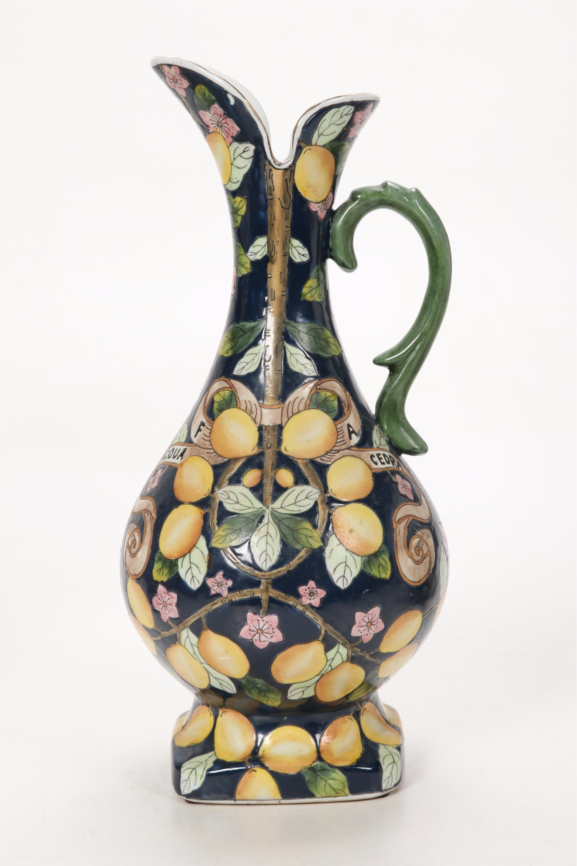 Italian Majolica Style Decorative Pottery Ewers and Covered Dish