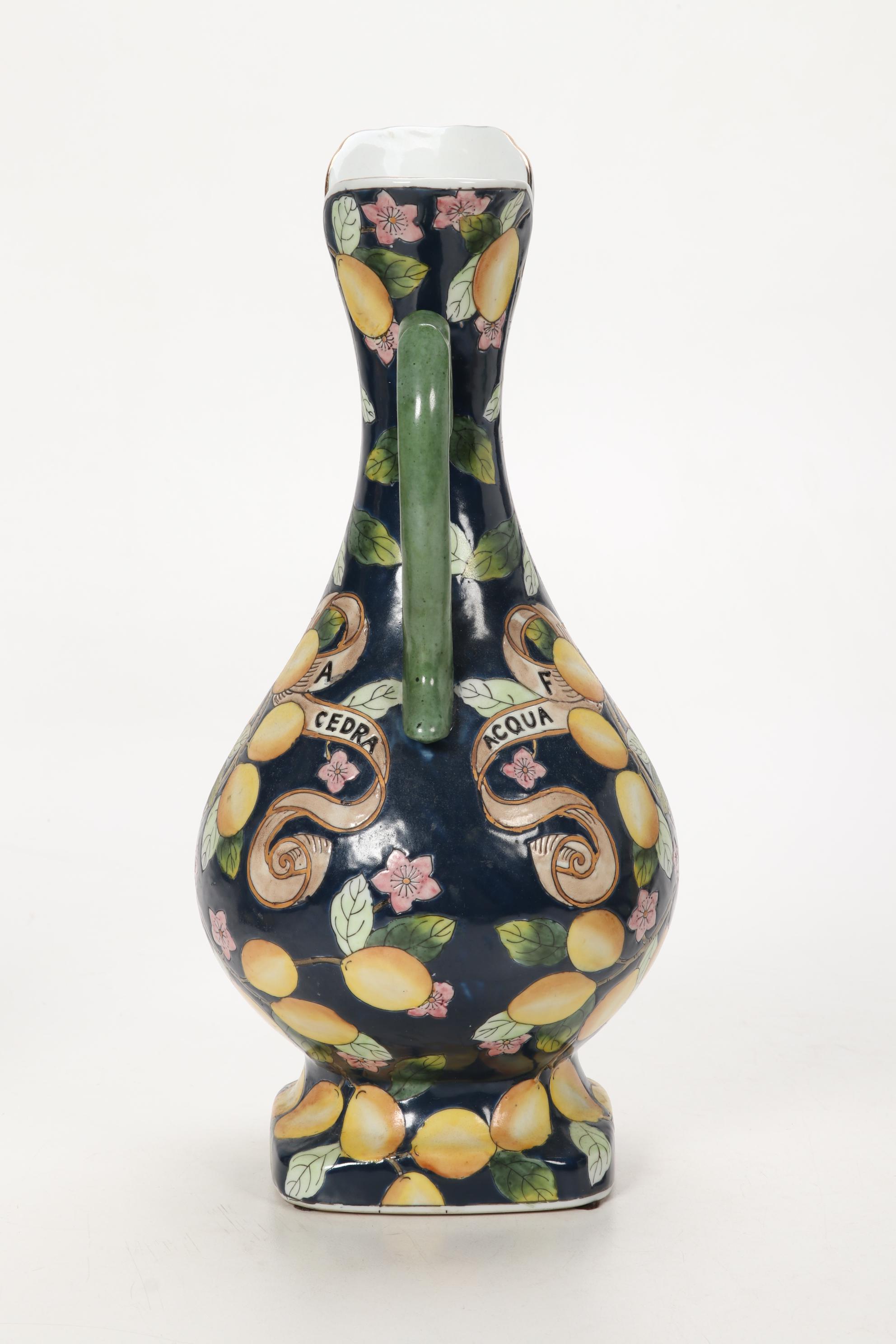 Italian Majolica Style Decorative Pottery Ewers and Covered Dish