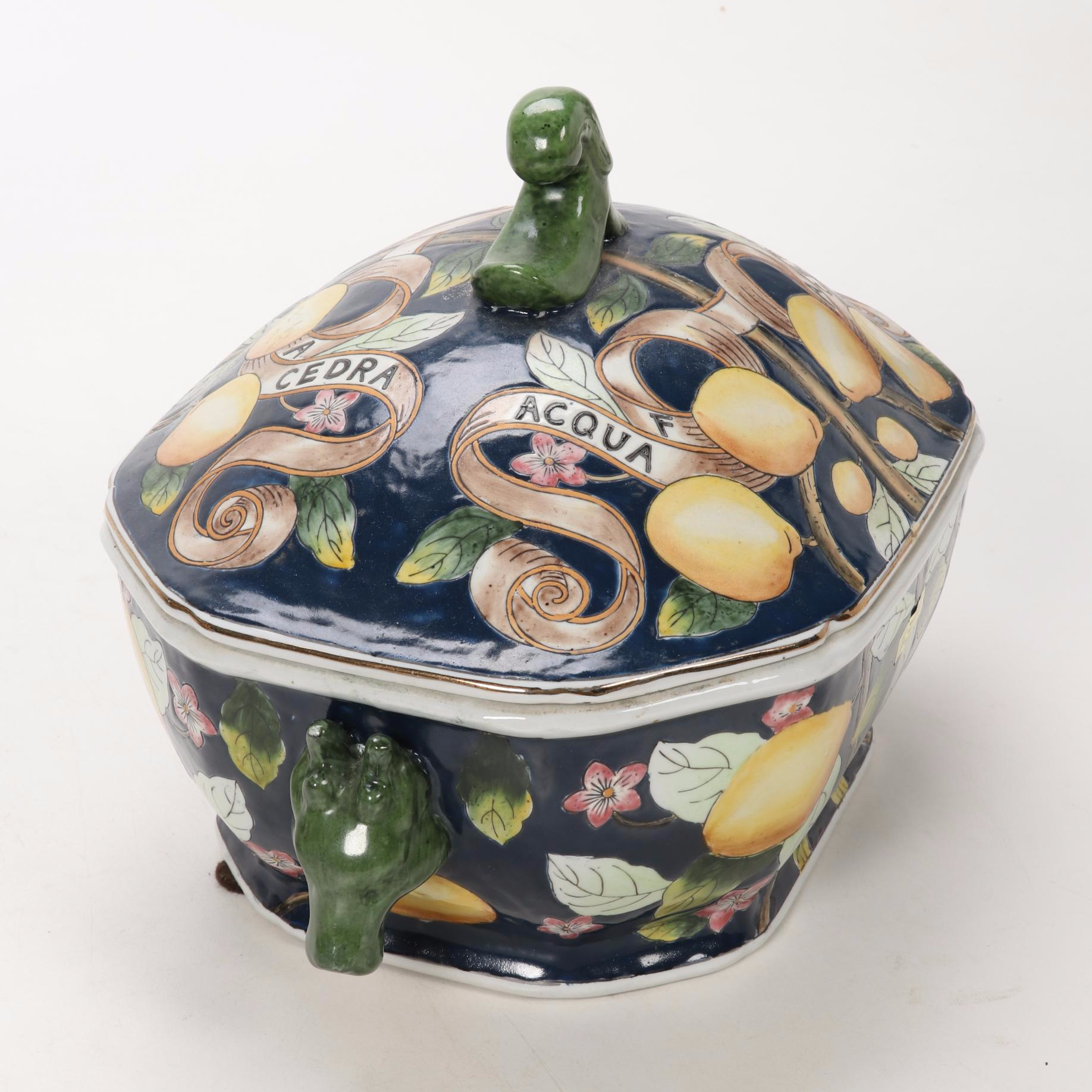 Italian Majolica Style Decorative Pottery Ewers and Covered Dish