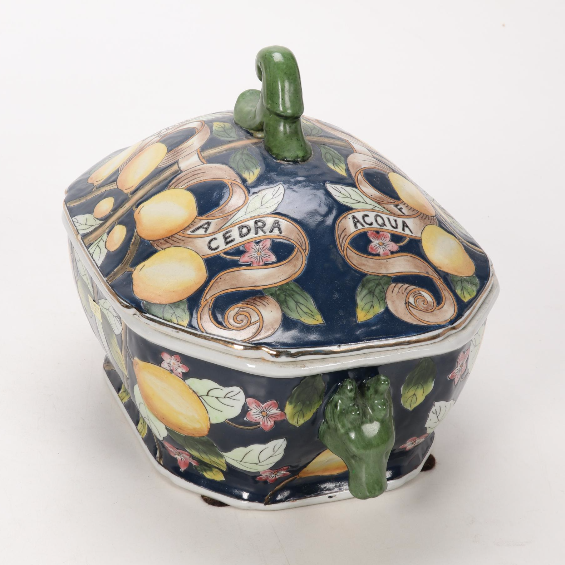 Italian Majolica Style Decorative Pottery Ewers and Covered Dish