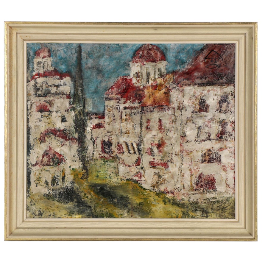 André Dzierzynski Oil Painting "View of Vilna (Lithuania)," 1962