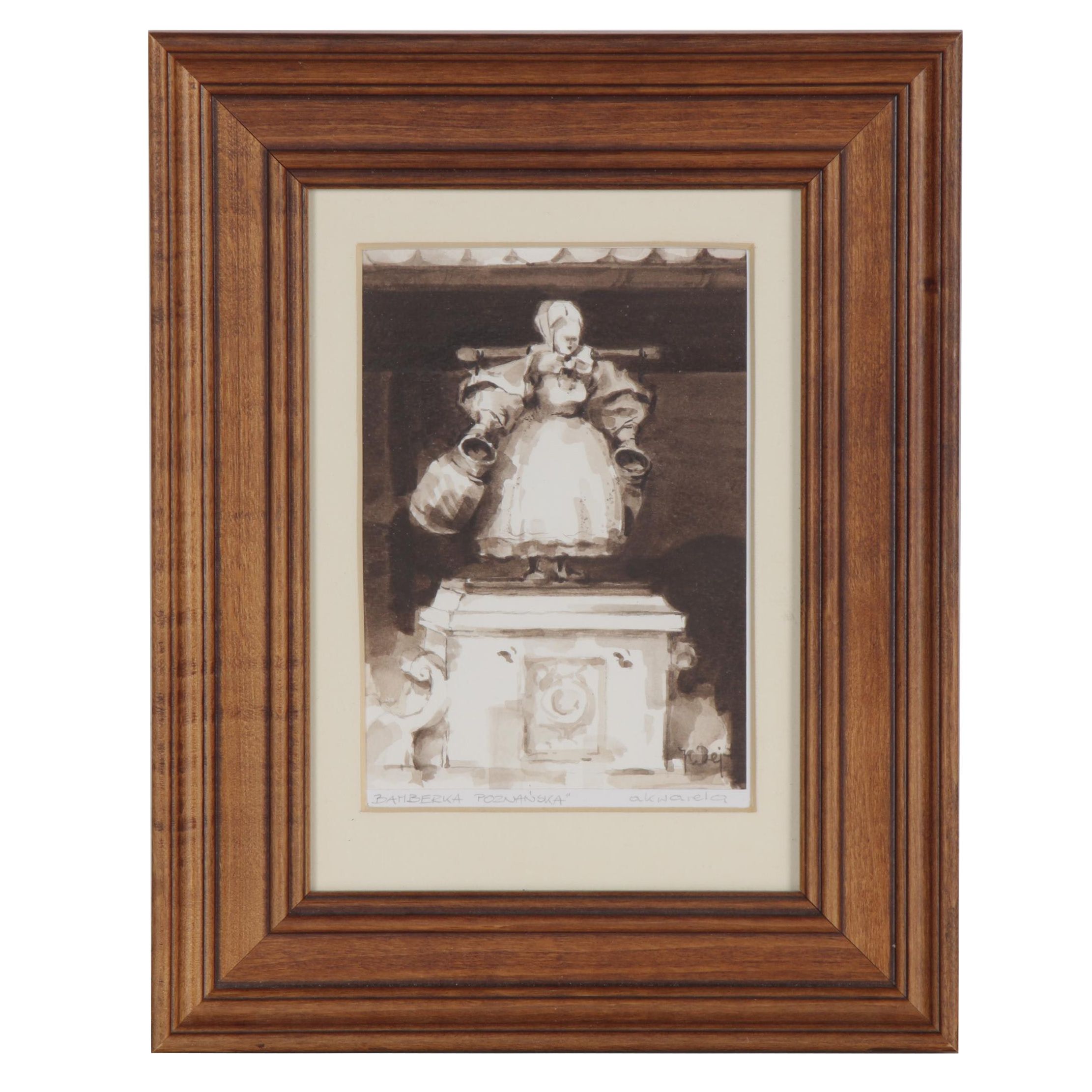 Polish Watercolor Painting of Monument "Bamberka Poznańska"