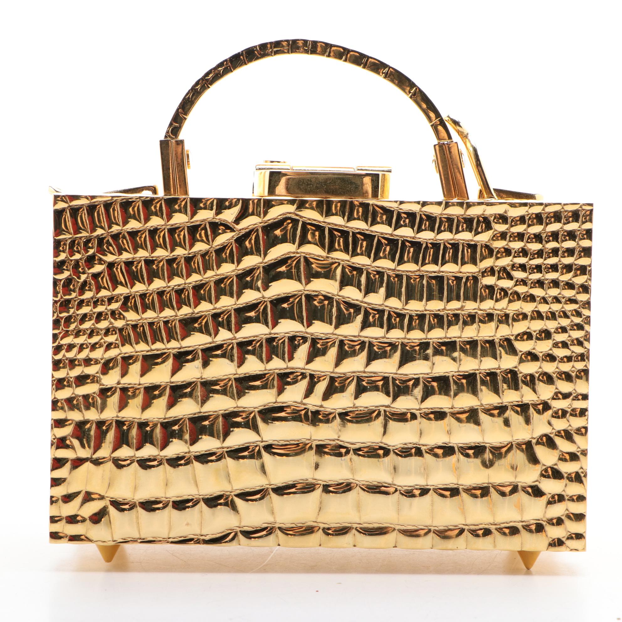 Mark Cross Mini Grace Two-Way Box Purse with Chain Link Strap