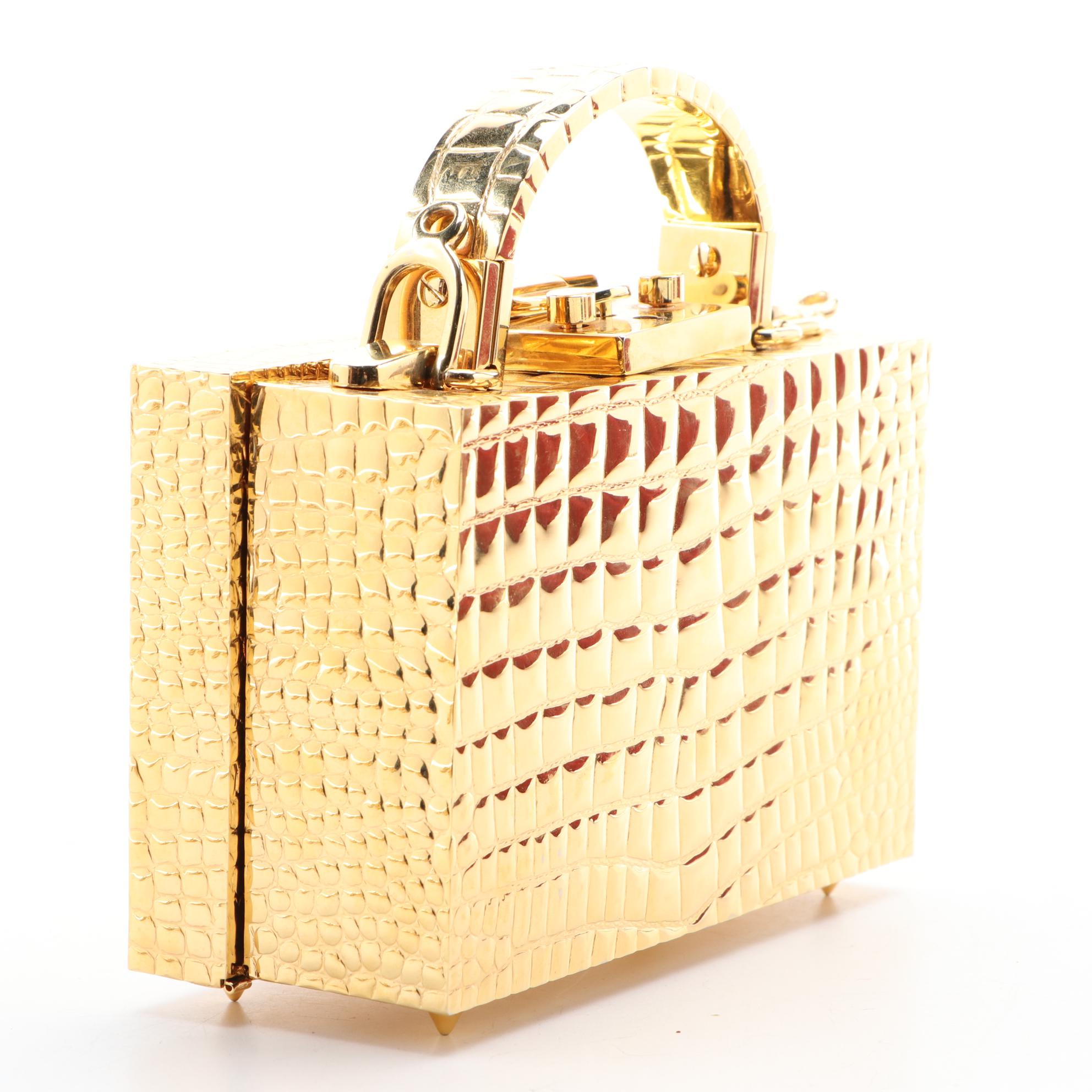 Mark Cross Mini Grace Two-Way Box Purse with Chain Link Strap