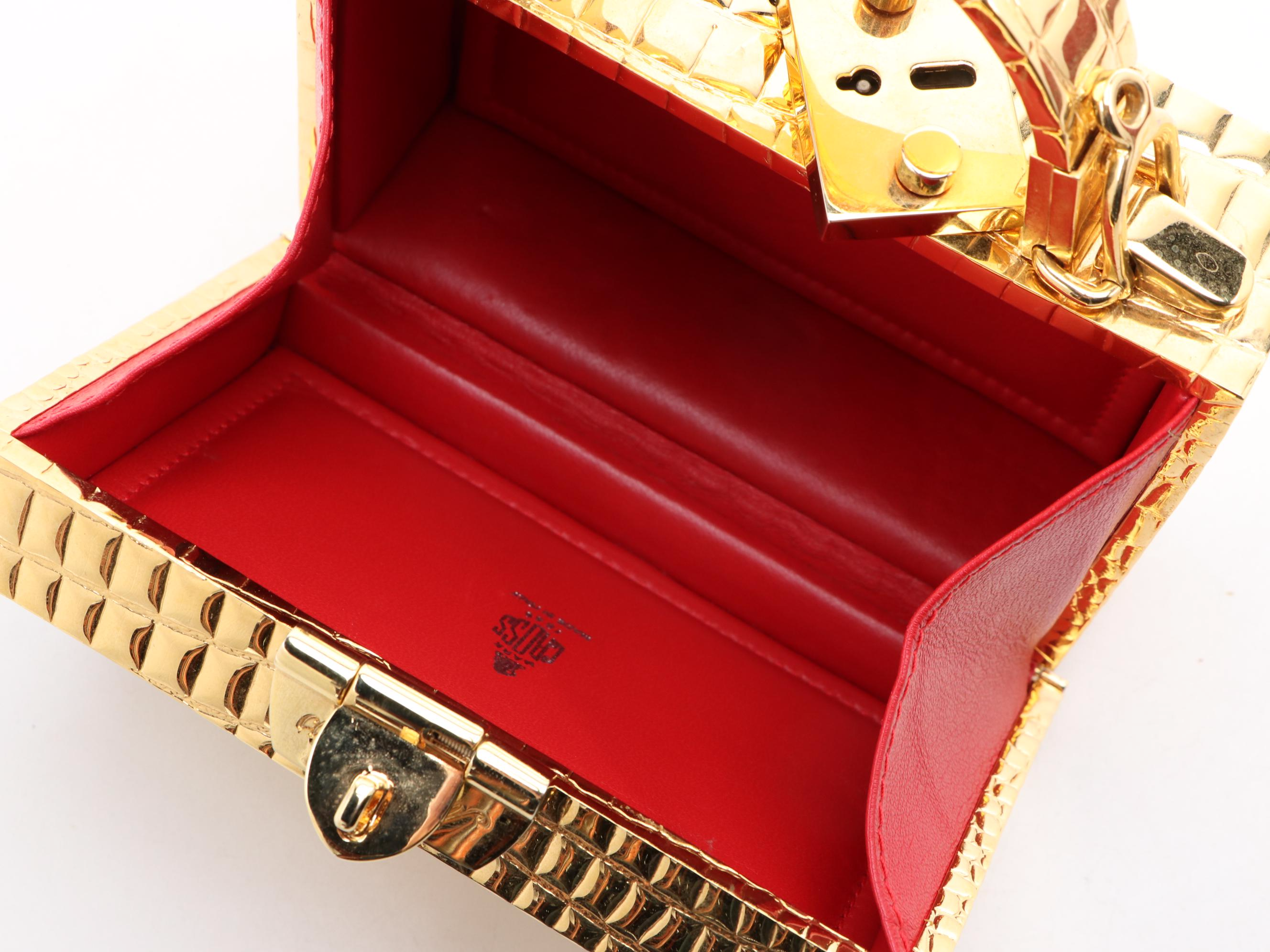 Mark Cross Mini Grace Two-Way Box Purse with Chain Link Strap