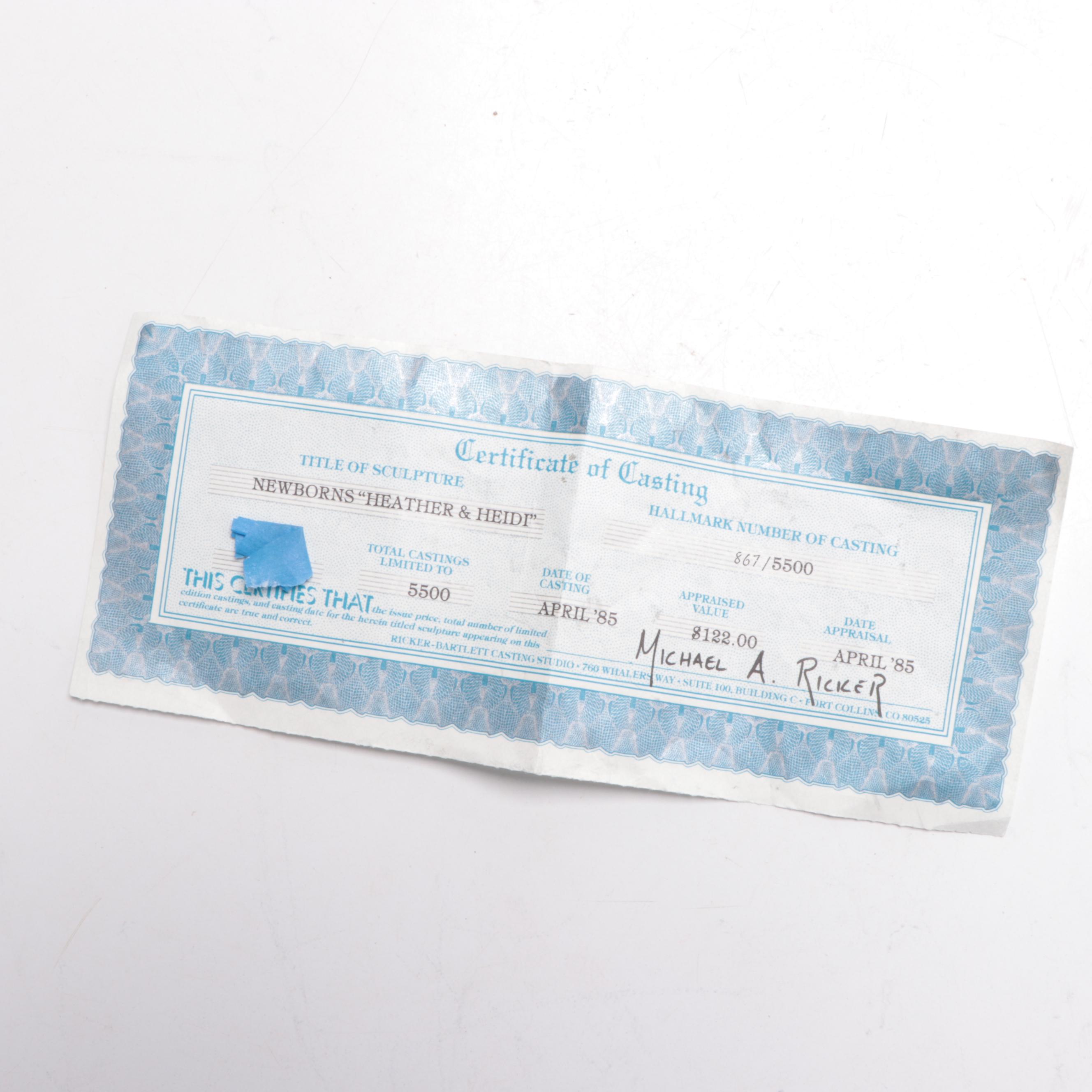 Michael Ricker "Heather & Heidi" Newborns Pewter Sculpture