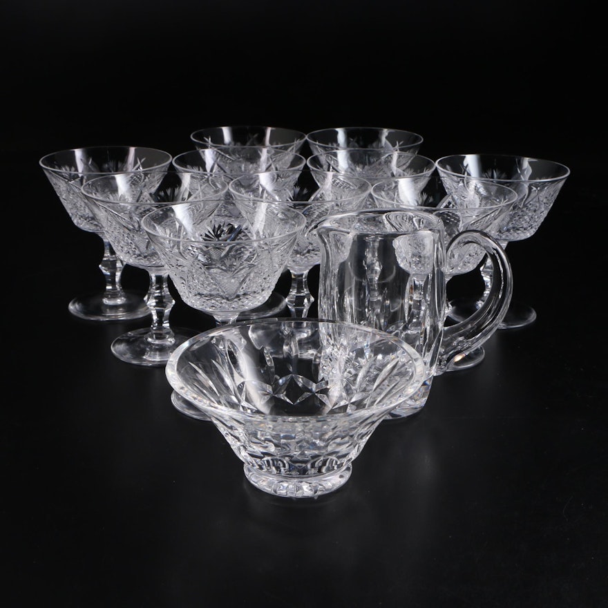 Waterford Crystal "Dunmore" Sherbet Glasses with "Lismore" Creamer and Bowl