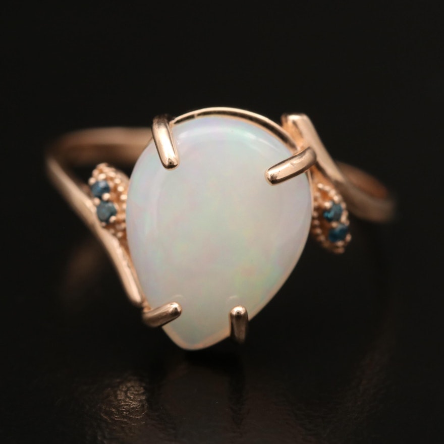 14K Opal Ring with Diamond Accents