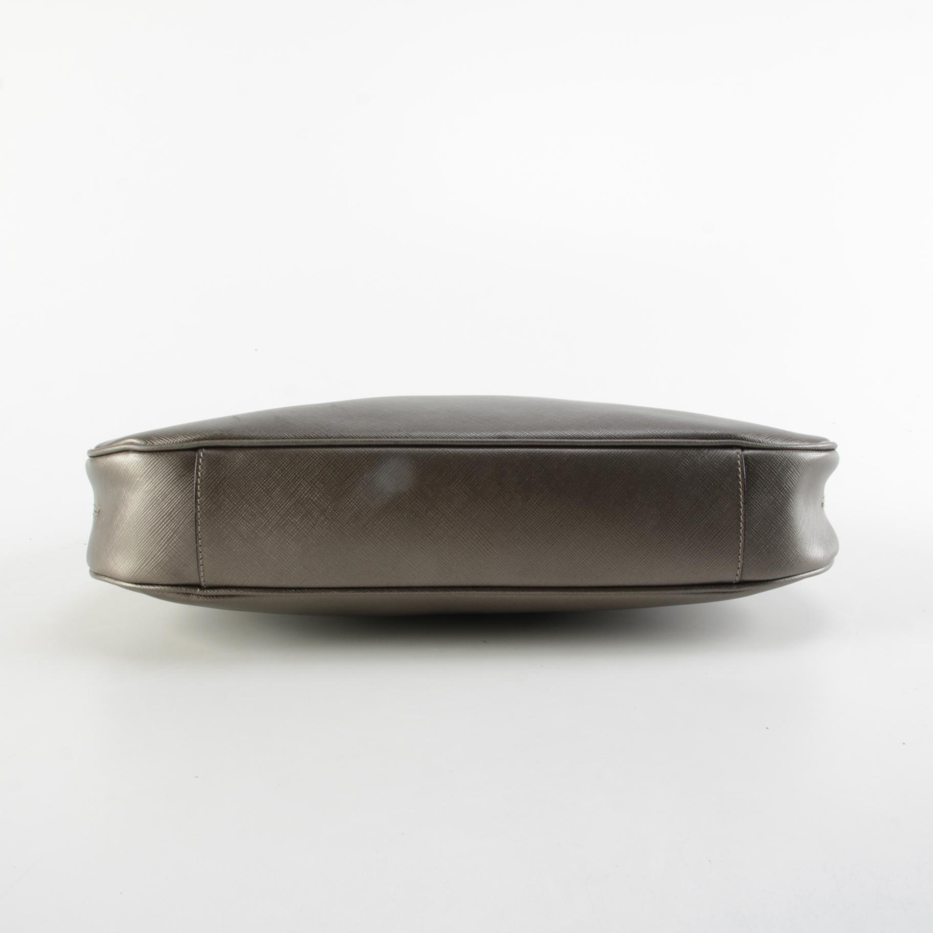 Salvatore Ferragamo Gancini Romana Hobo Bag in Metallic Pewter Saffiano Leather