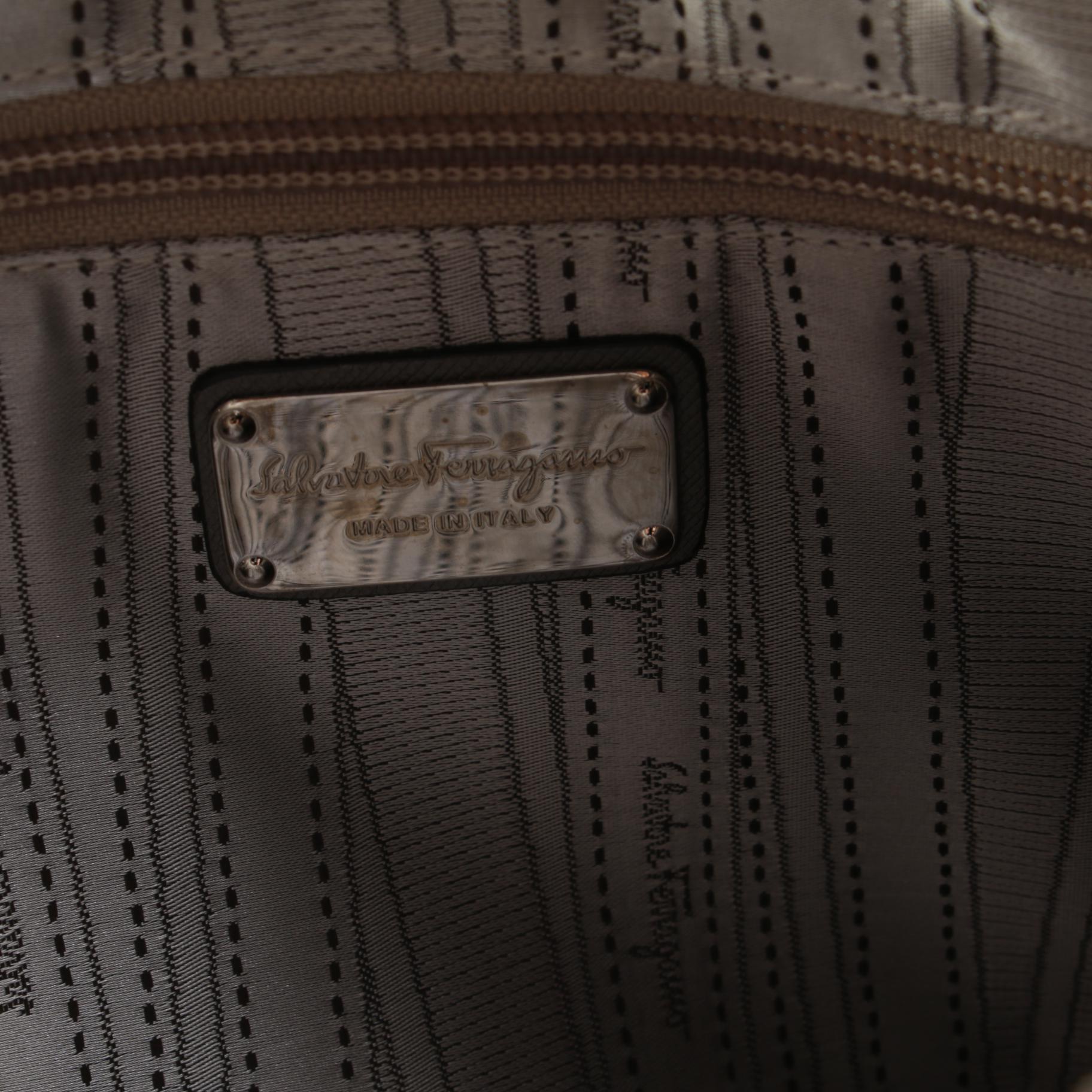 Salvatore Ferragamo Gancini Romana Hobo Bag in Metallic Pewter Saffiano Leather