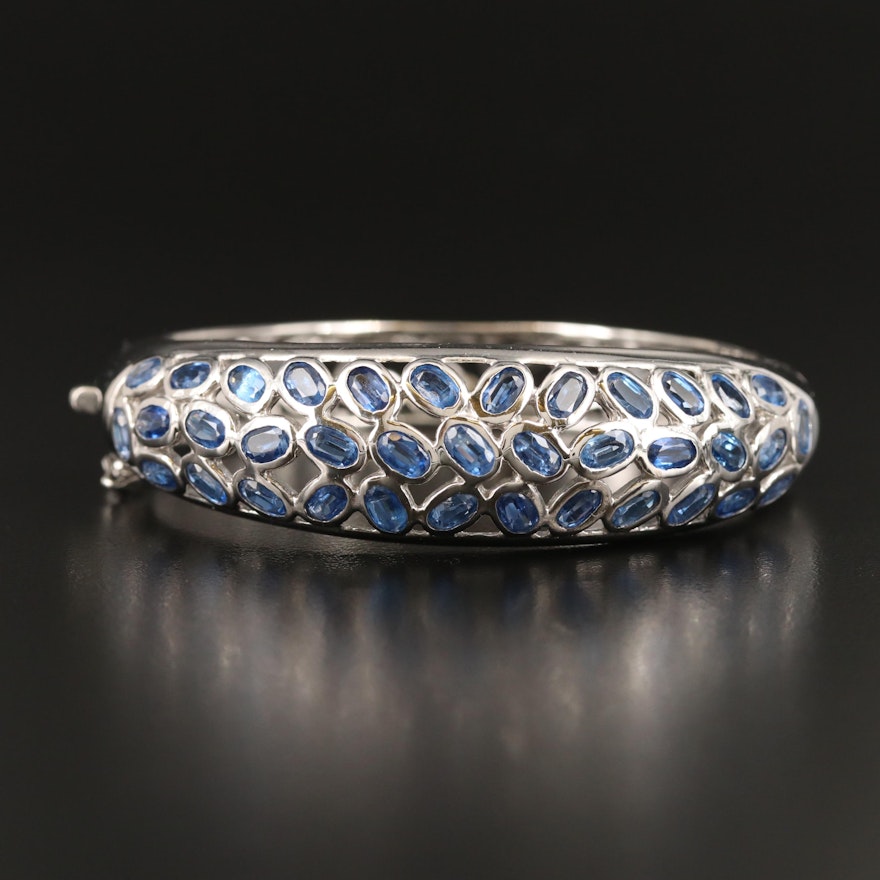 Sterling Silver Kyanite Openwork Hinged Bangle