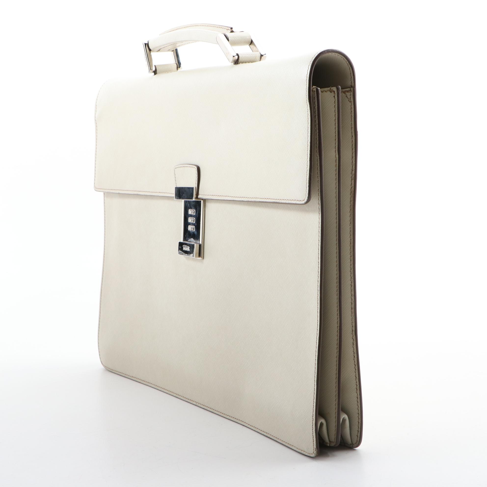Prada Dune Saffiano Leather Briefcase with Combination Lock