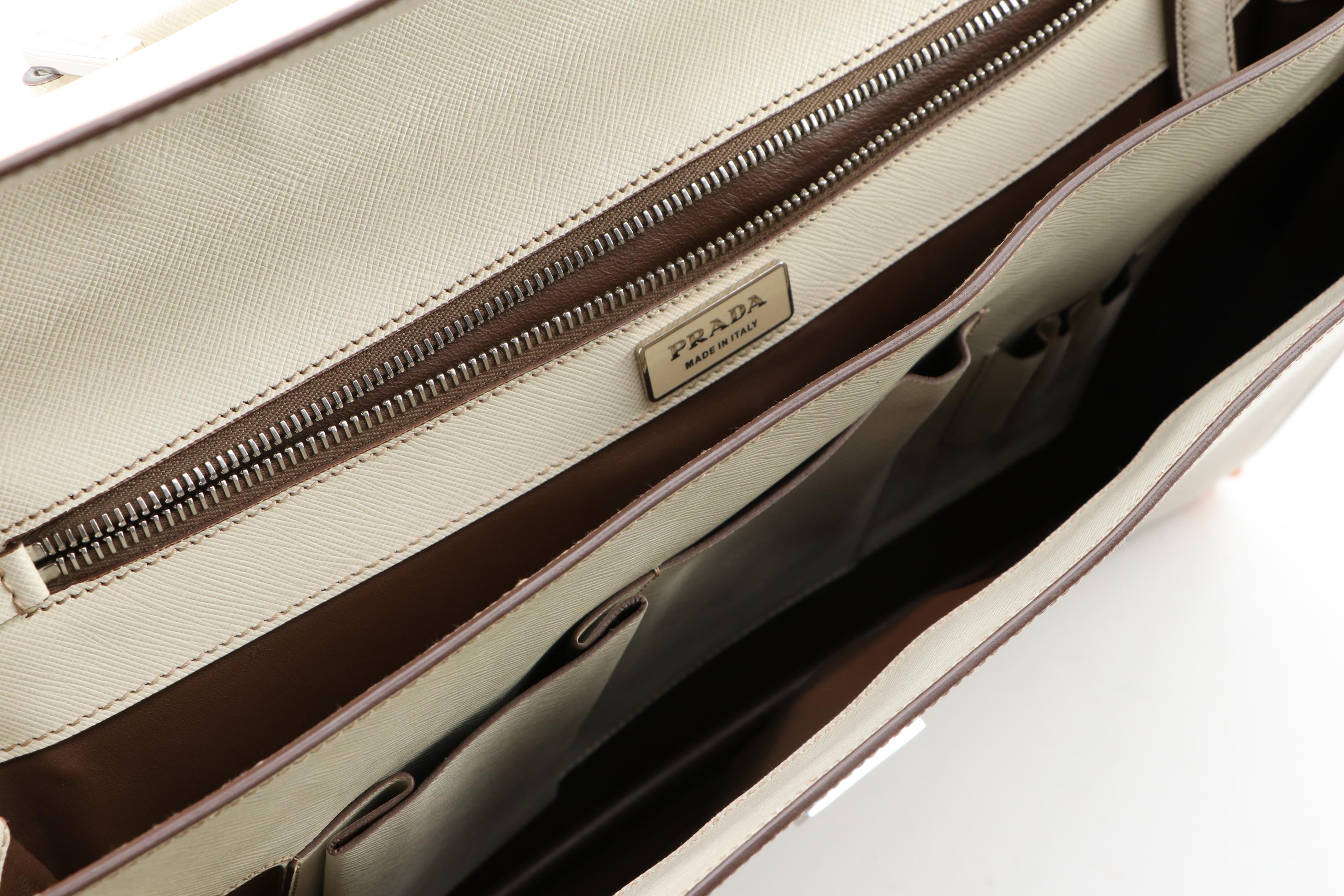 Prada Dune Saffiano Leather Briefcase with Combination Lock