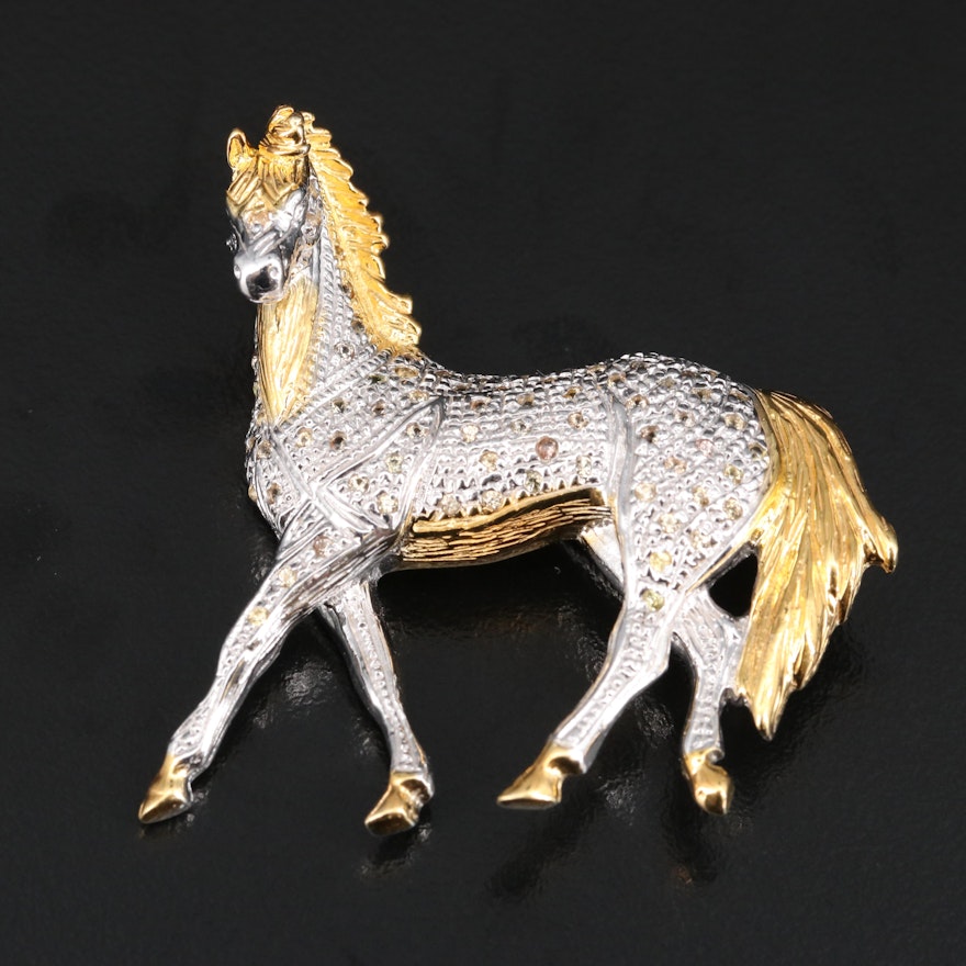 Sterling Silver Sapphire Horse Brooch