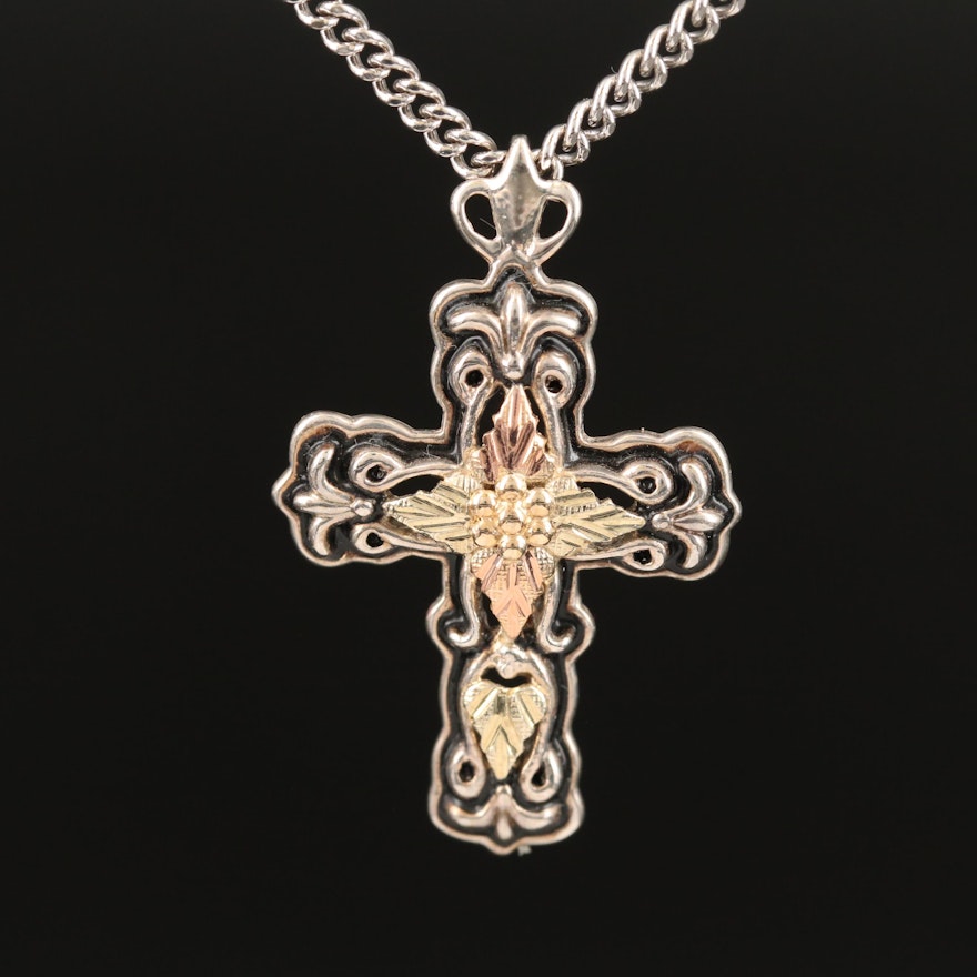 Sterling Silver Enamel Cross Pendant with 12K Accents
