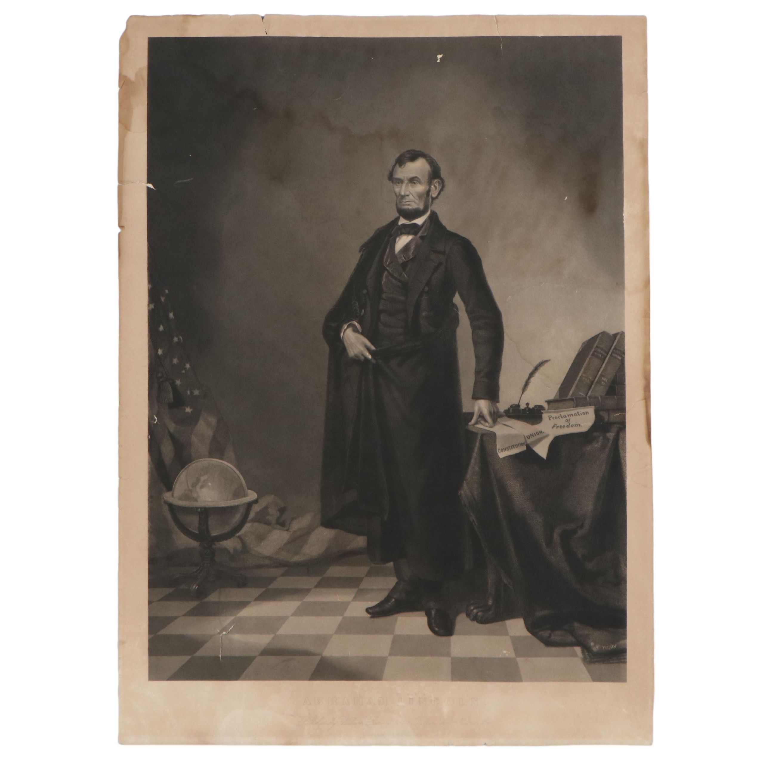 Thomas Hicks Engraving "Abraham Lincoln," 1865