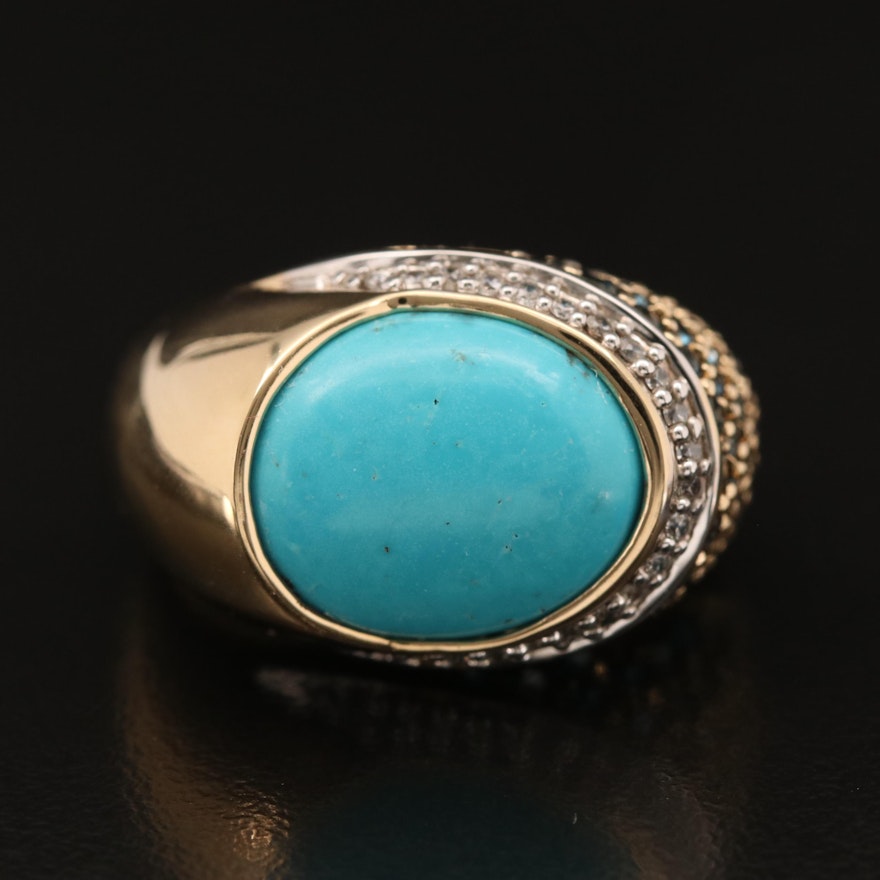 Sterling Turquoise, Cubic Zirconia and Topaz Domed Ring