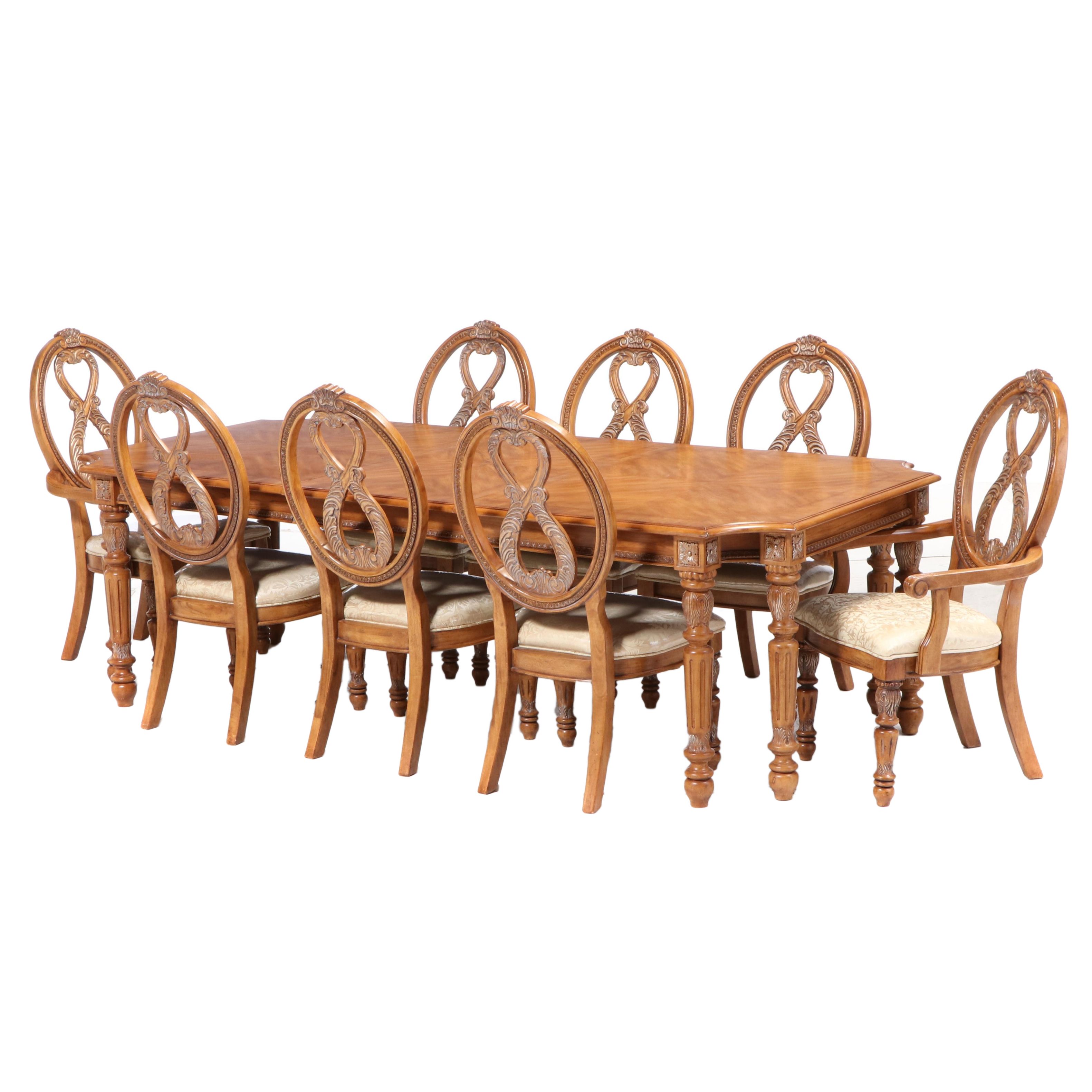 Omexey Limited Baroque Style Nine-Piece Dining Set with Leaf Insert
