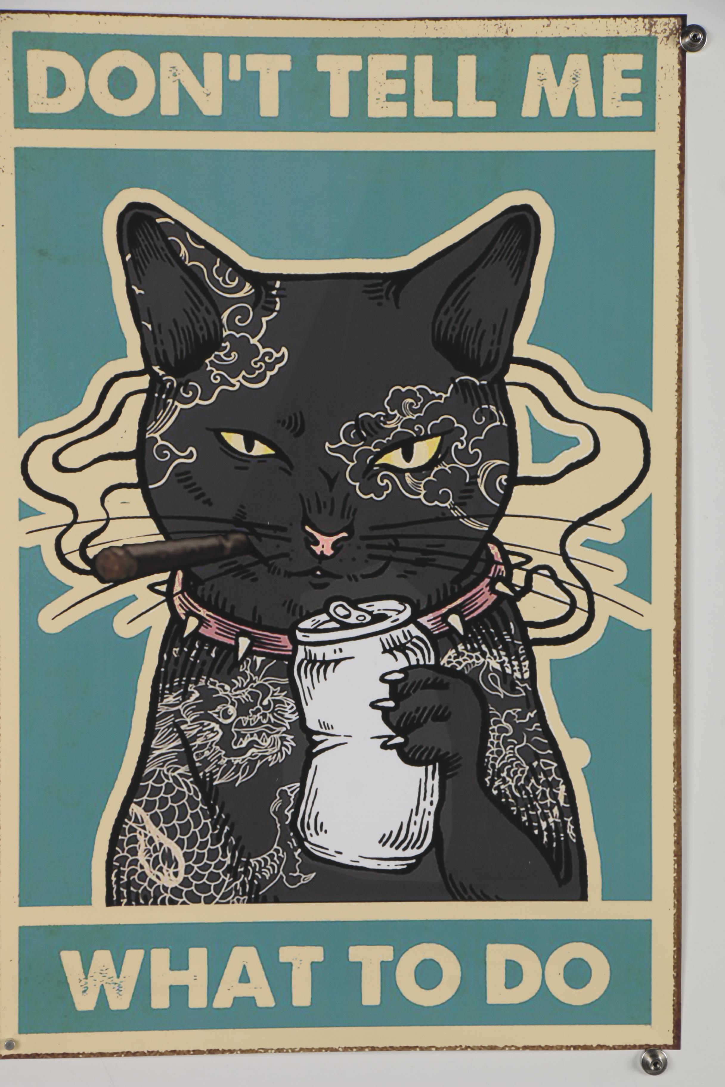Giclée Poster of Smoking and Drinking Black Cat "Don't Tell Me What to Do"