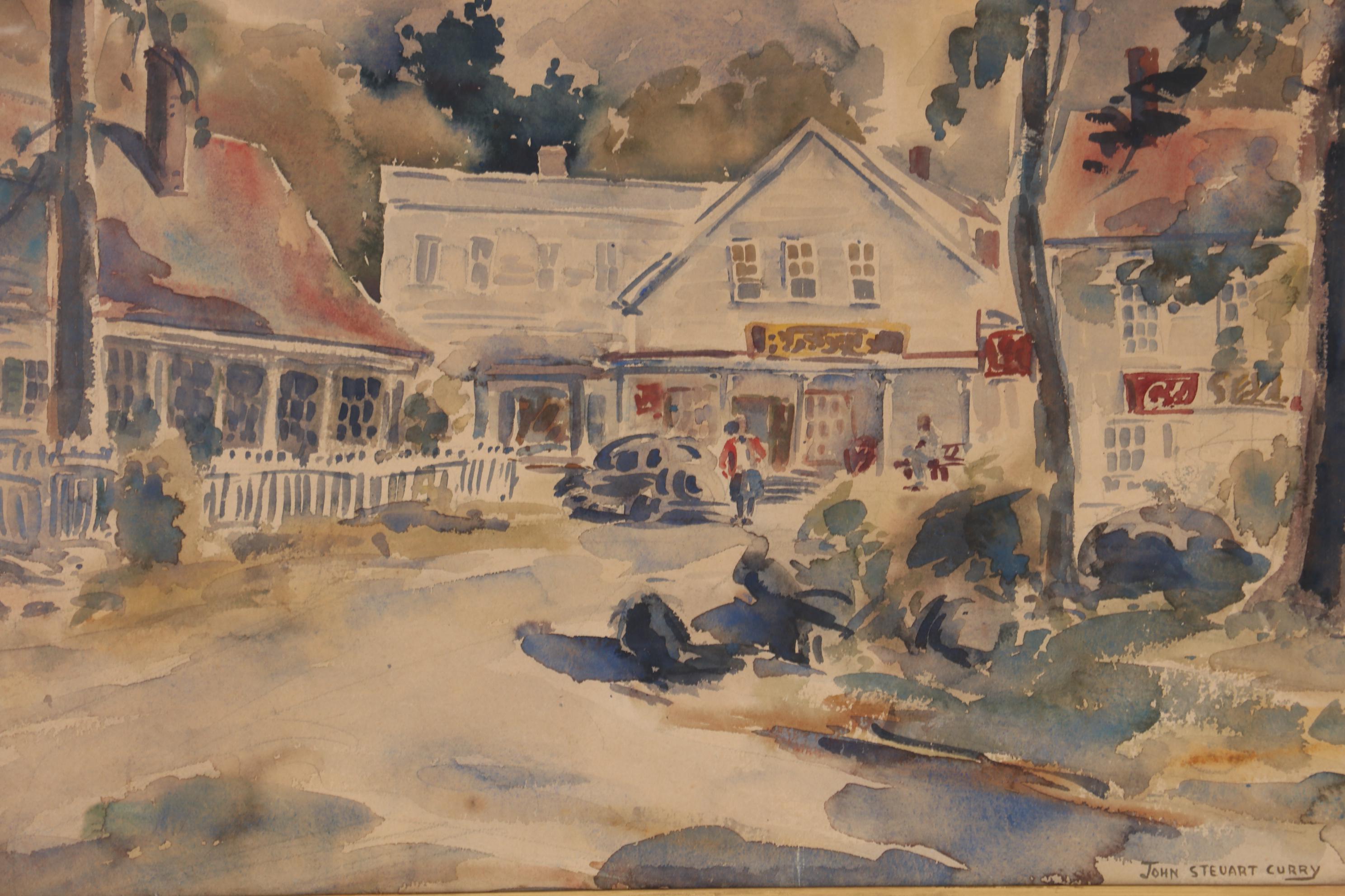 John Steuart Curry Watercolor Painting of Street Scene, Early 20th Century