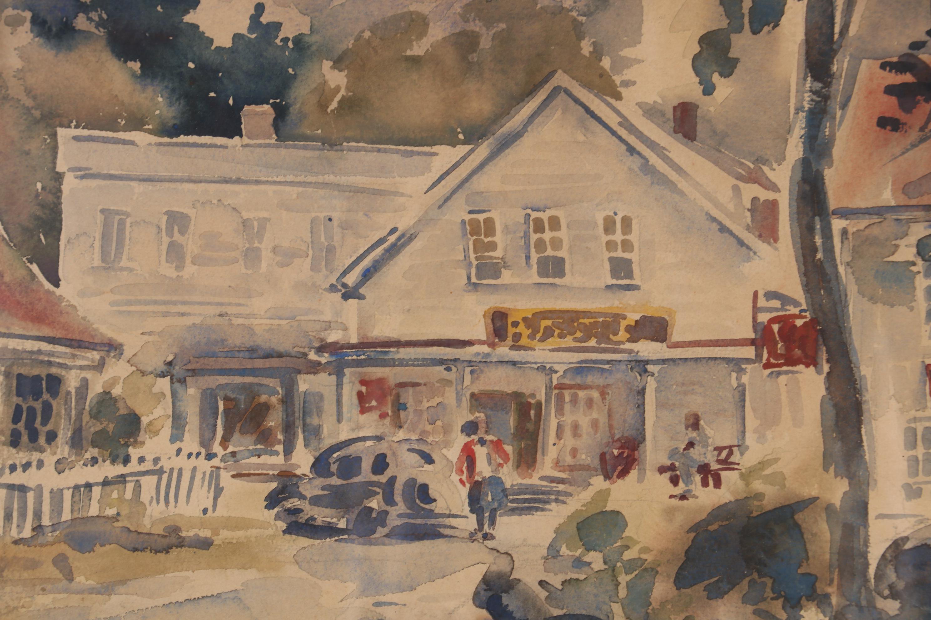 John Steuart Curry Watercolor Painting of Street Scene, Early 20th Century