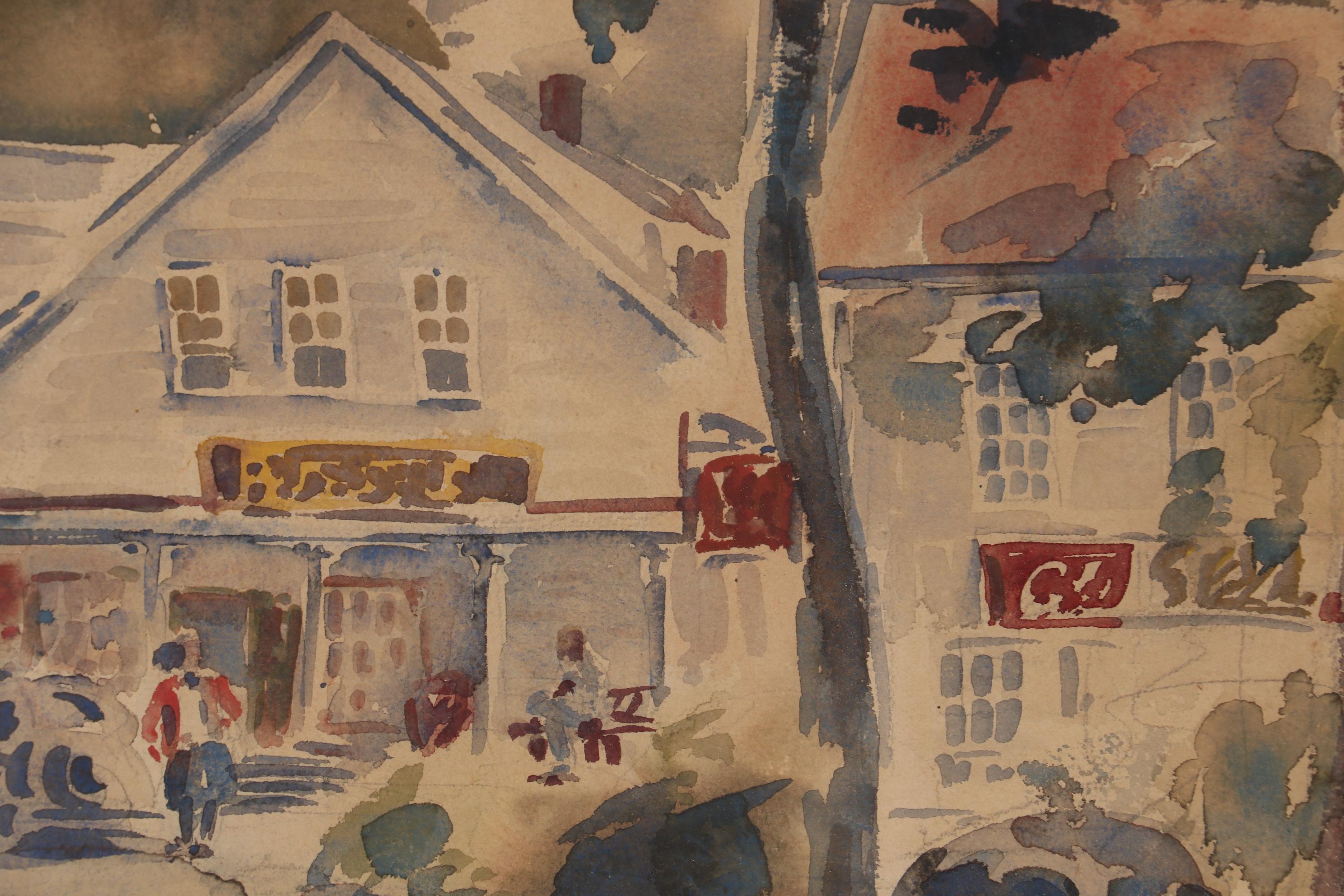 John Steuart Curry Watercolor Painting of Street Scene, Early 20th Century