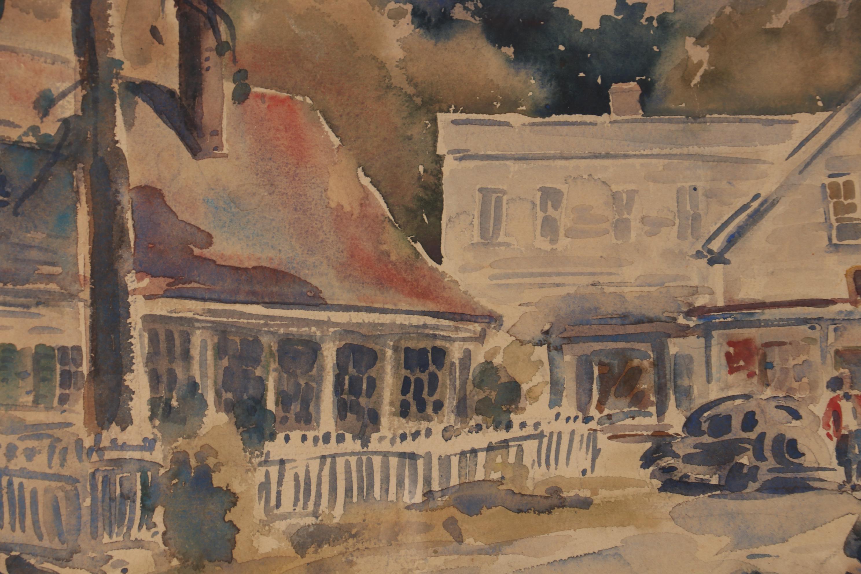 John Steuart Curry Watercolor Painting of Street Scene, Early 20th Century