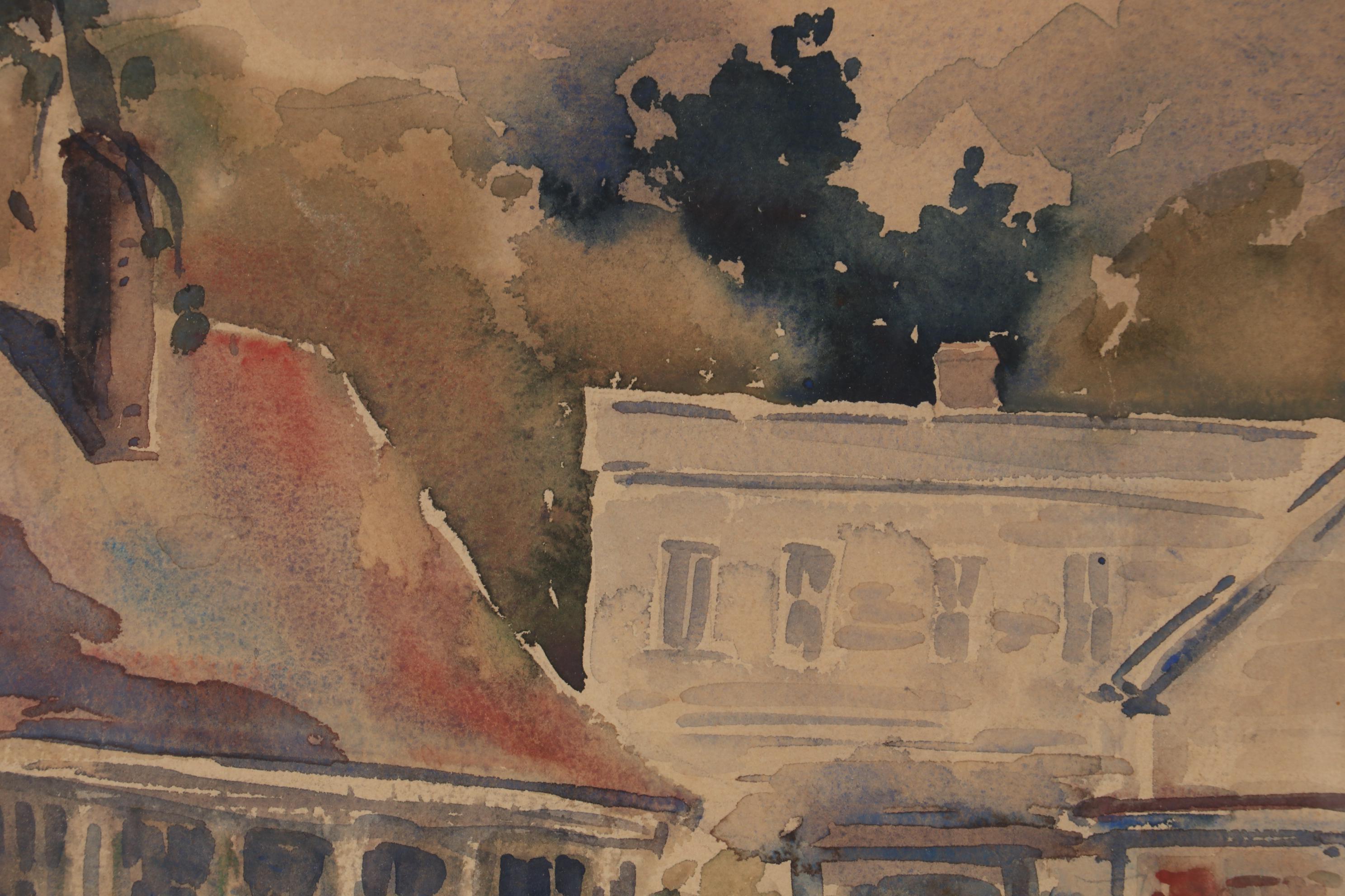 John Steuart Curry Watercolor Painting of Street Scene, Early 20th Century