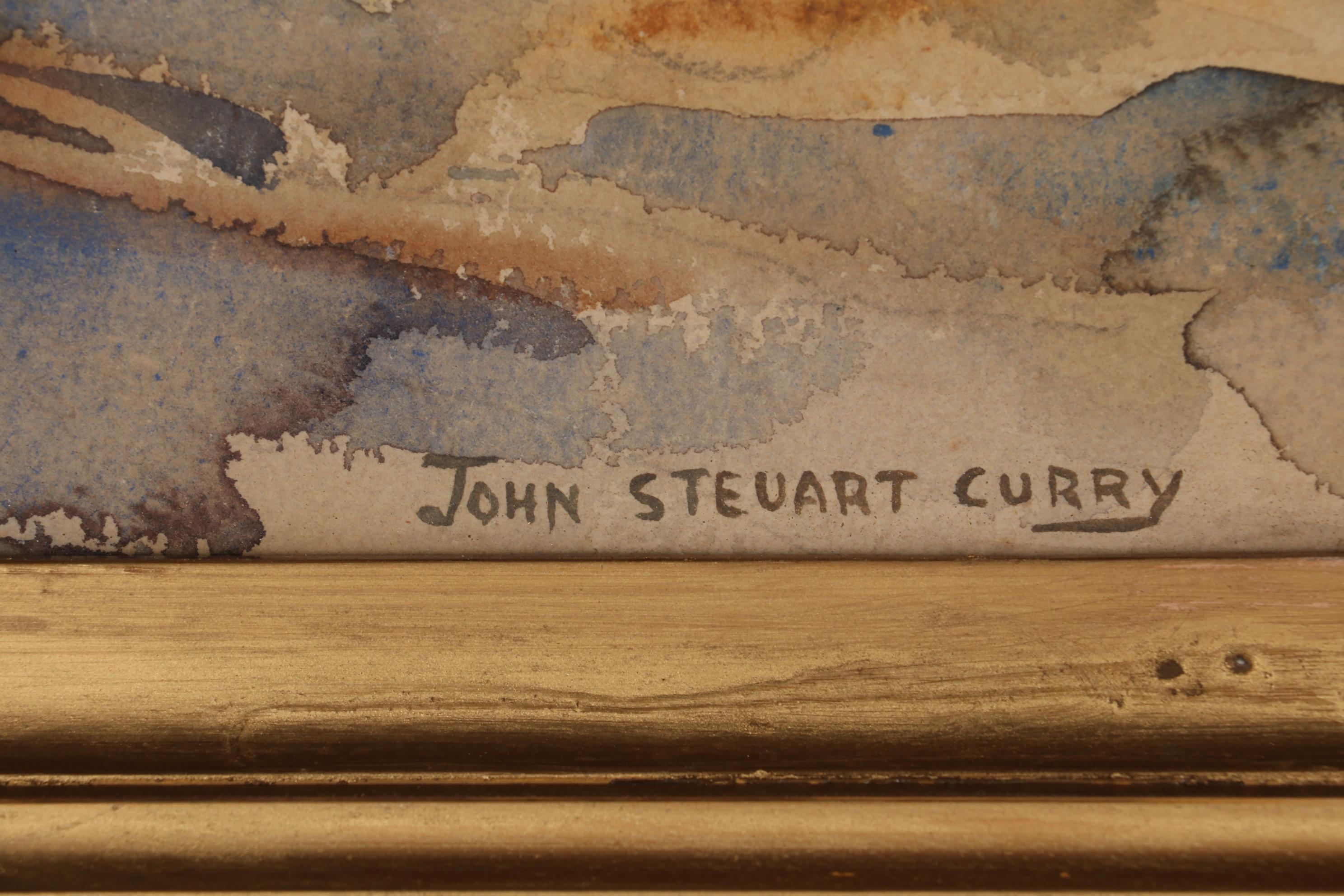 John Steuart Curry Watercolor Painting of Street Scene, Early 20th Century