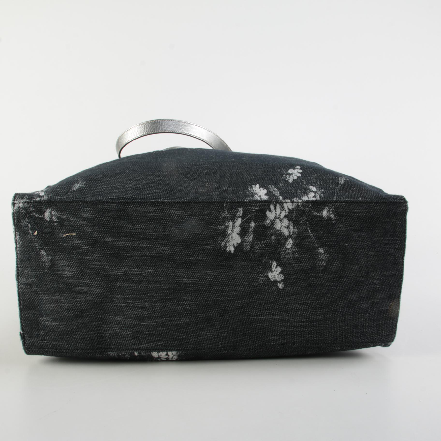 Prada Floral Canvas and Metallic Leather Shoulder Tote