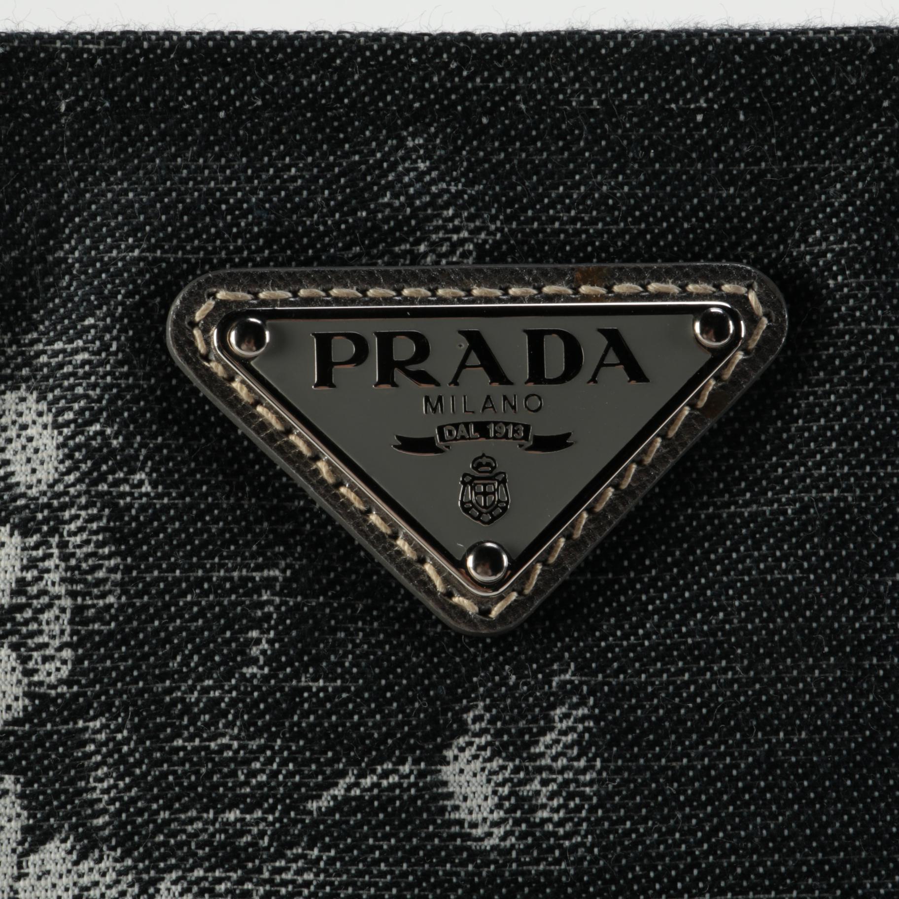 Prada Floral Canvas and Metallic Leather Shoulder Tote