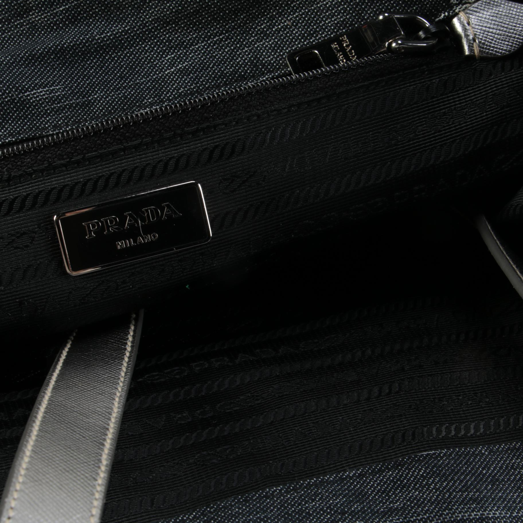 Prada Floral Canvas and Metallic Leather Shoulder Tote