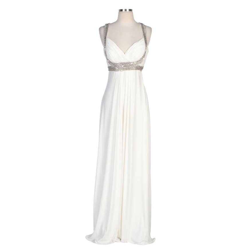 Alberto Makali White Evening Dress with Chain Link Embellishments