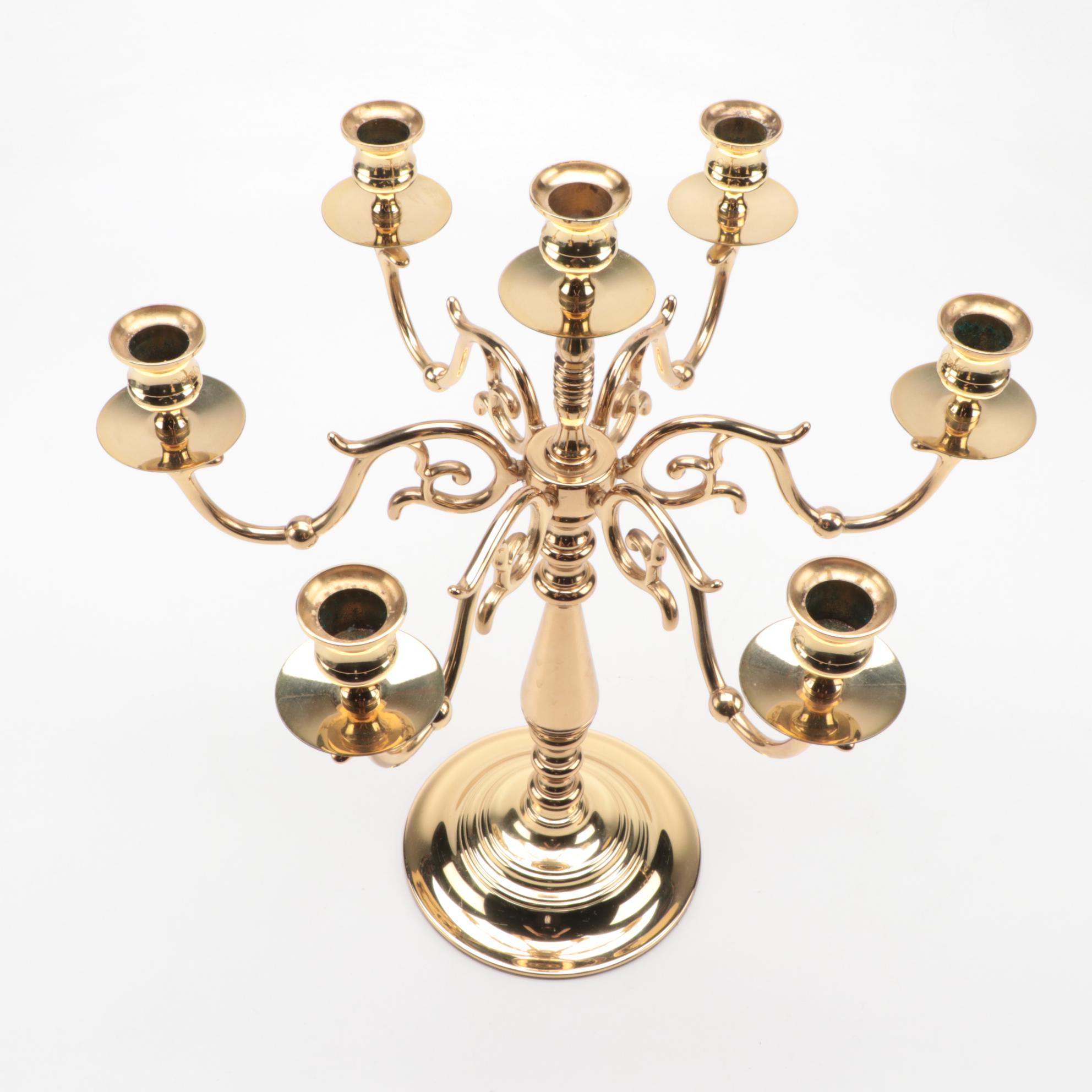 Baldwin Brass Candelabra with Other Candelabra, Mid to Late 20th C.