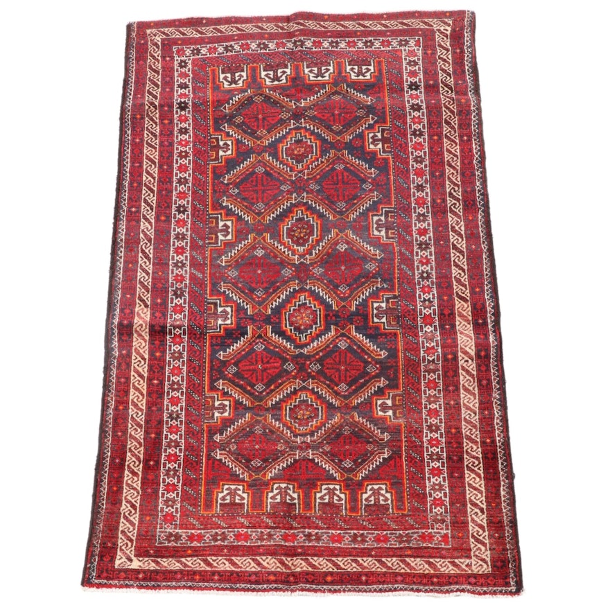 3'4 x 6'1 Hand-Knotted Afghan Baluch Wool Area Rug