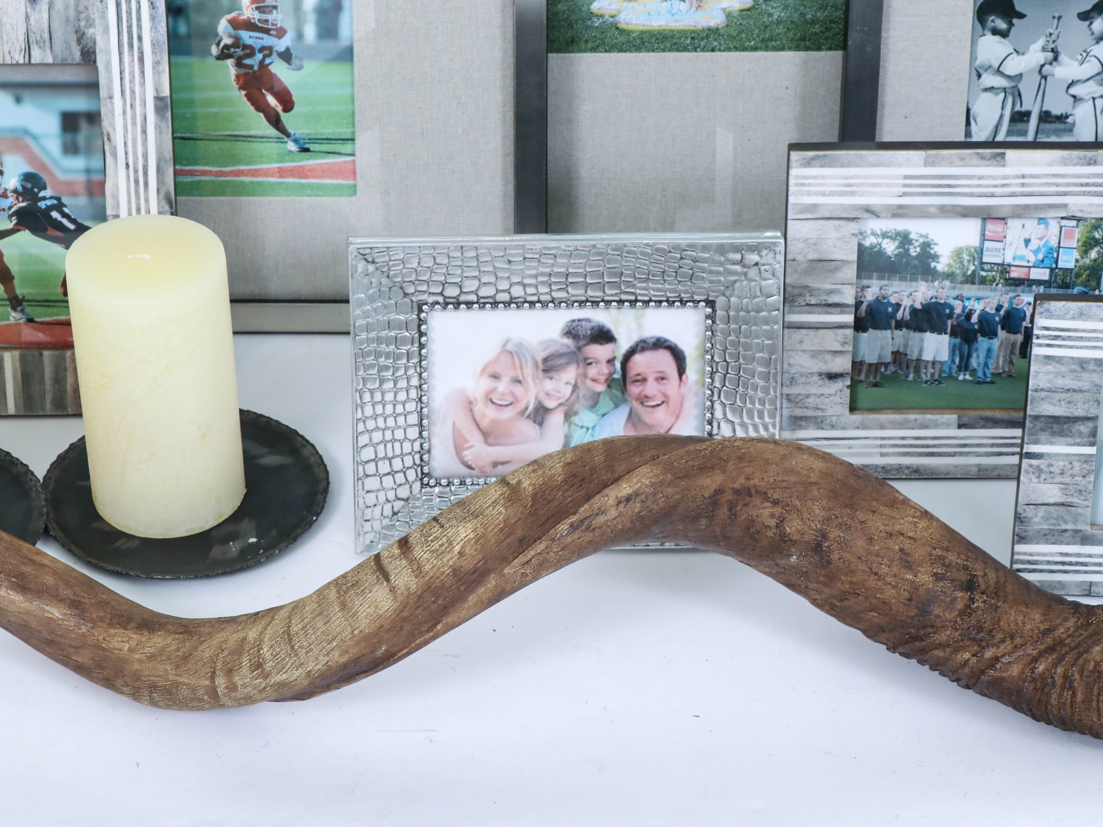 Resin Horn, Candle Holder and Tabletop Picture Frames