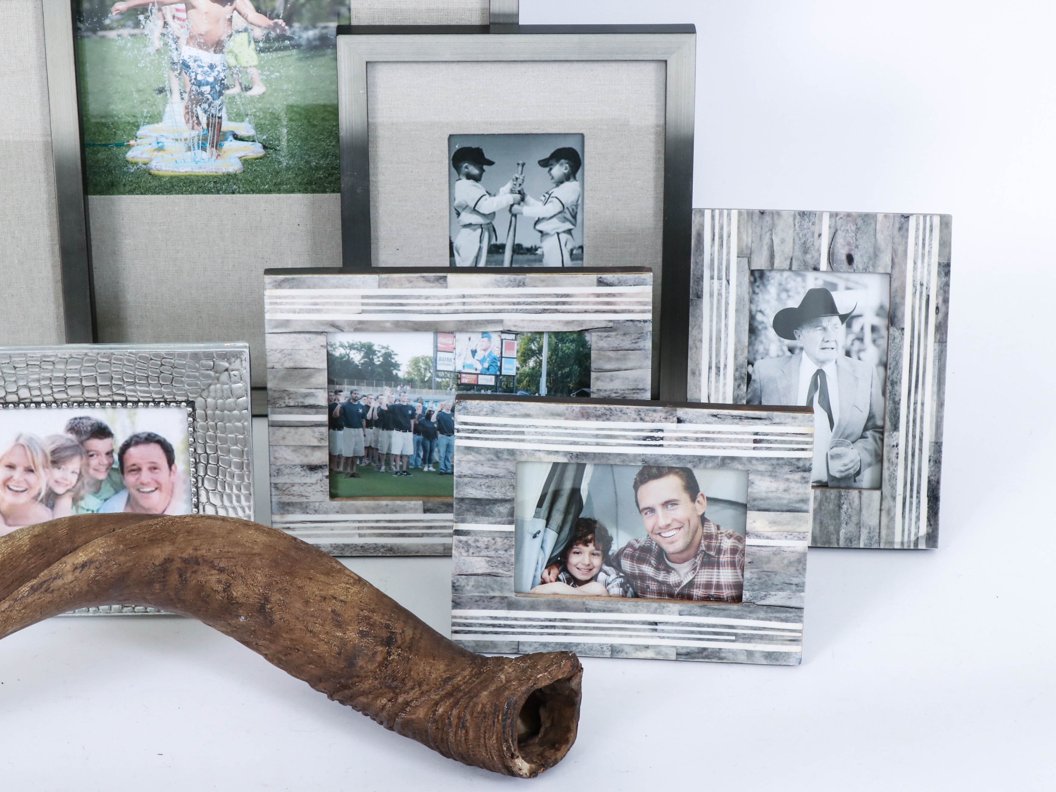 Resin Horn, Candle Holder and Tabletop Picture Frames
