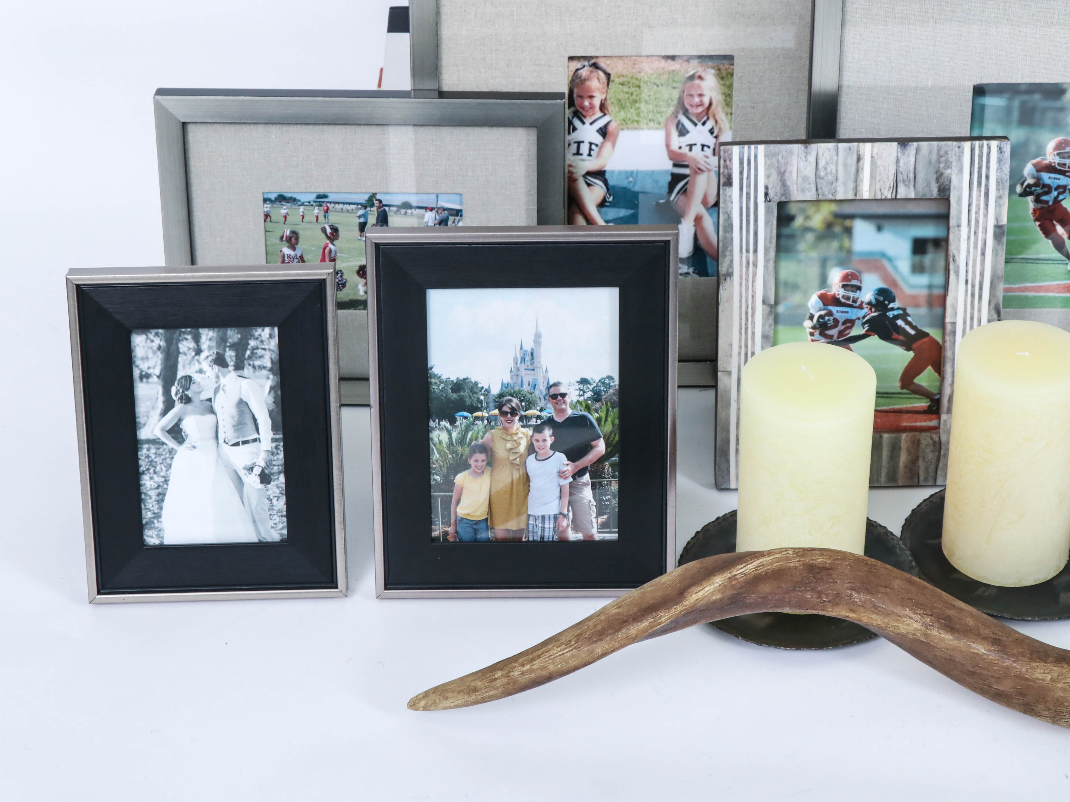Resin Horn, Candle Holder and Tabletop Picture Frames