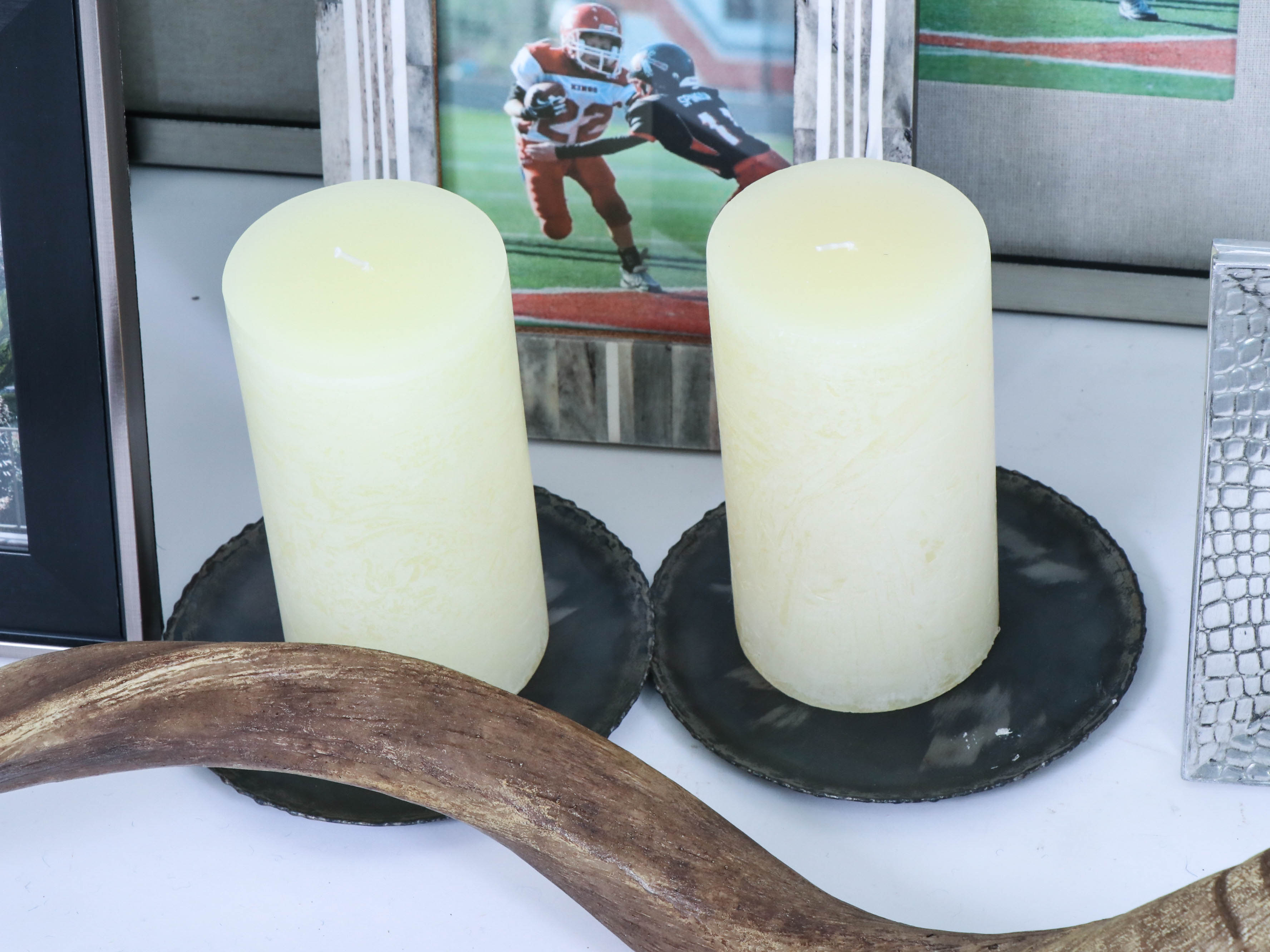 Resin Horn, Candle Holder and Tabletop Picture Frames