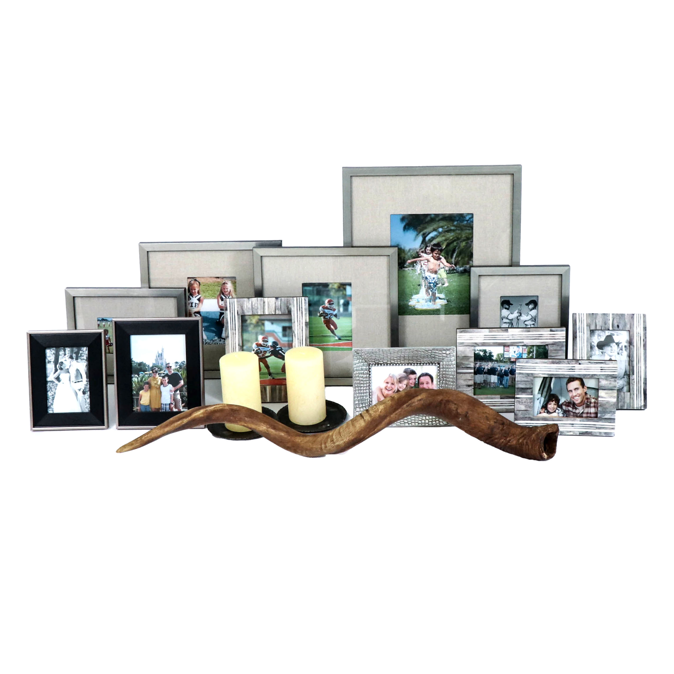 Resin Horn, Candle Holder and Tabletop Picture Frames