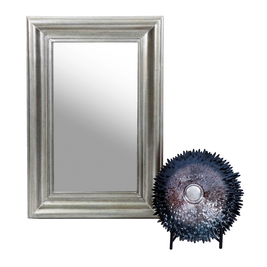 Bassett  Silver Tone Wall Mirror with Metallic Art Glass Bowl, Contemporary