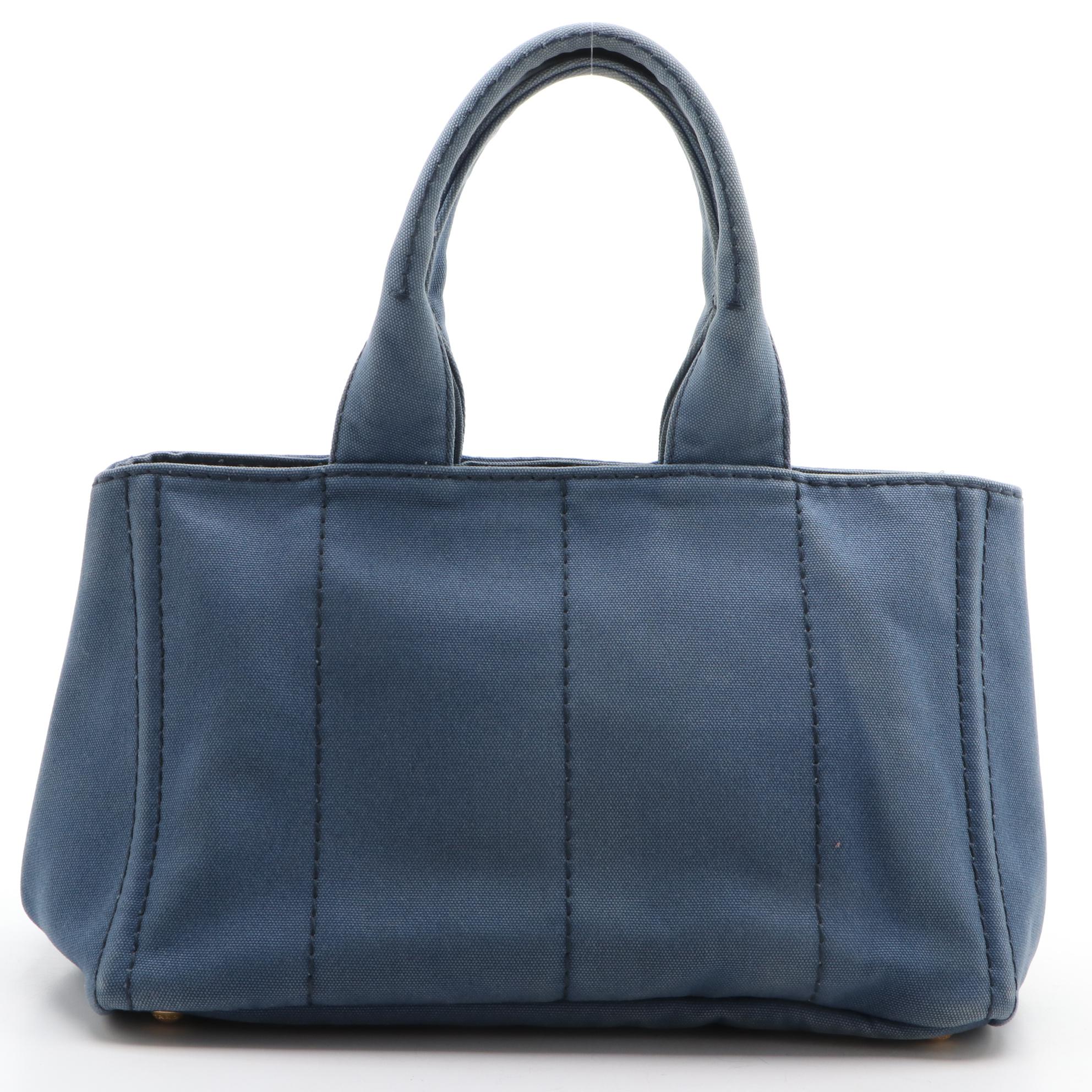Prada Canapa Logo Blue Canvas Tote