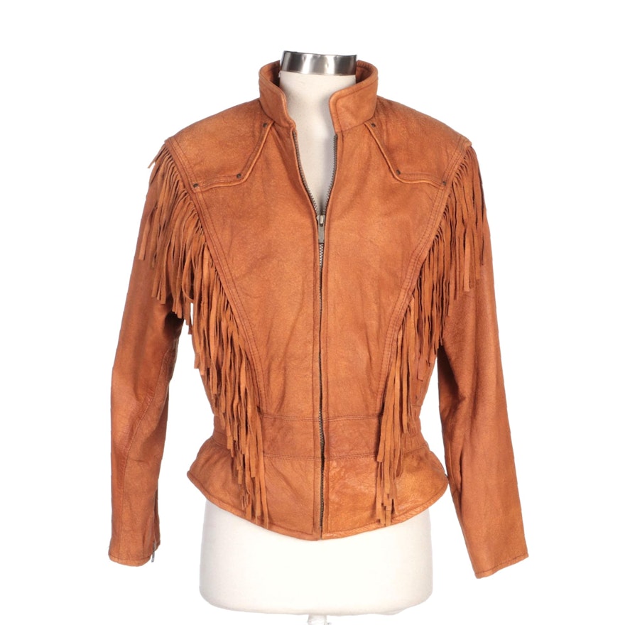 Adventure Bound Leather Fringe Zipper-Front Jacket