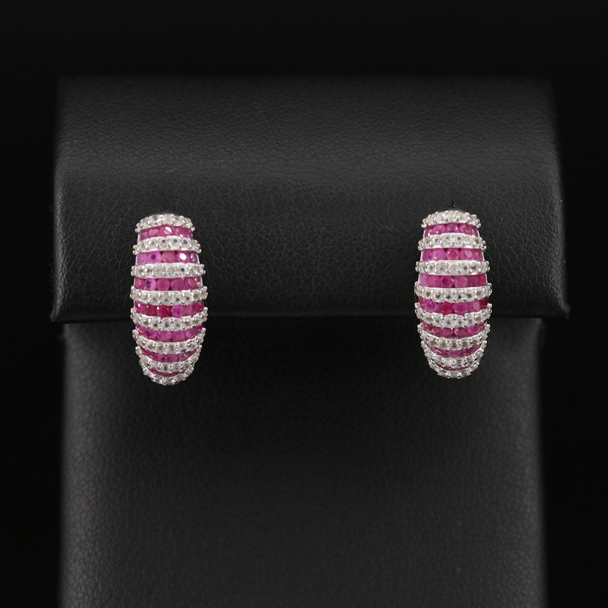 Sterling Silver Ruby and Topaz Earrings