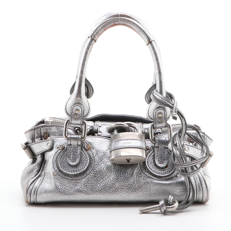 Chloé Mini Paddington Satchel Bag in Metallic Grained Leather