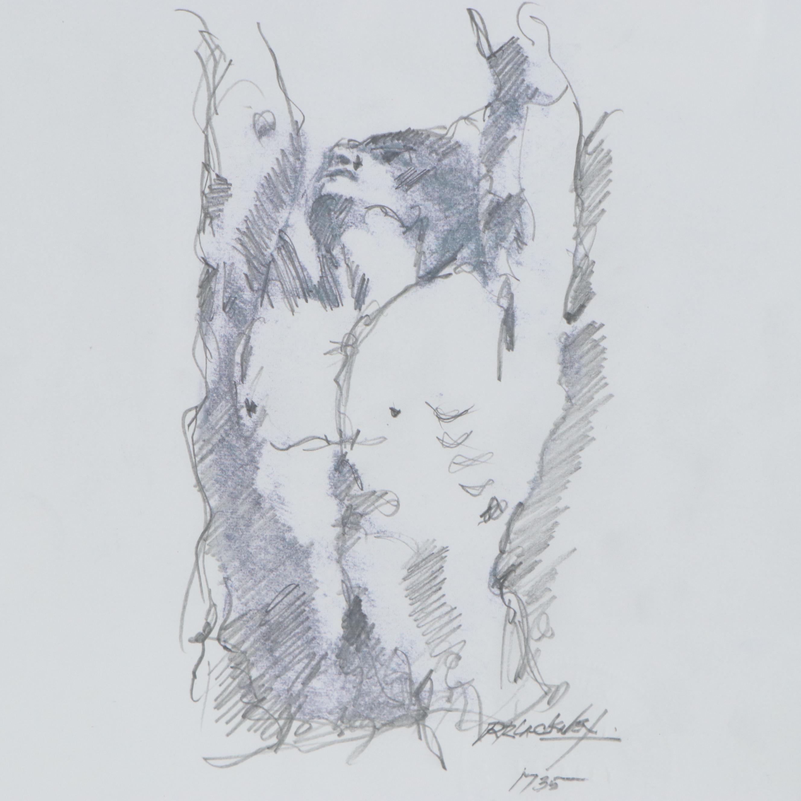 Robert Lackney Graphite Drawings of Christ and Conversing Figures