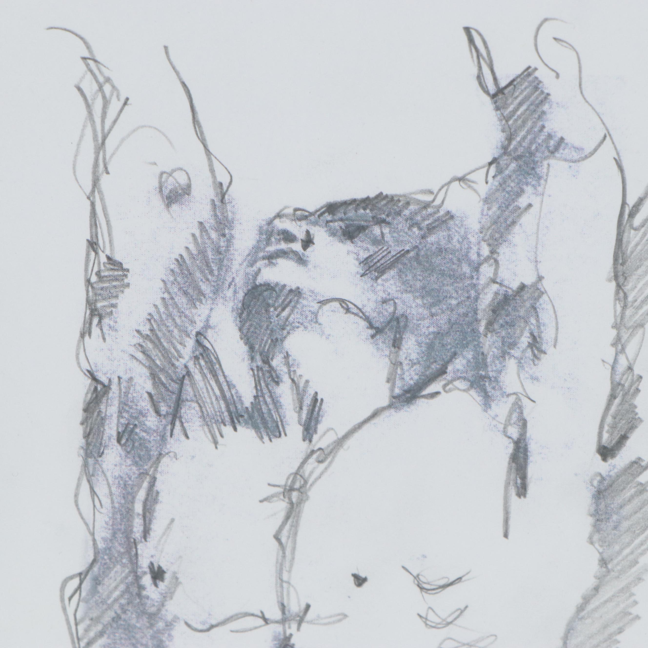 Robert Lackney Graphite Drawings of Christ and Conversing Figures