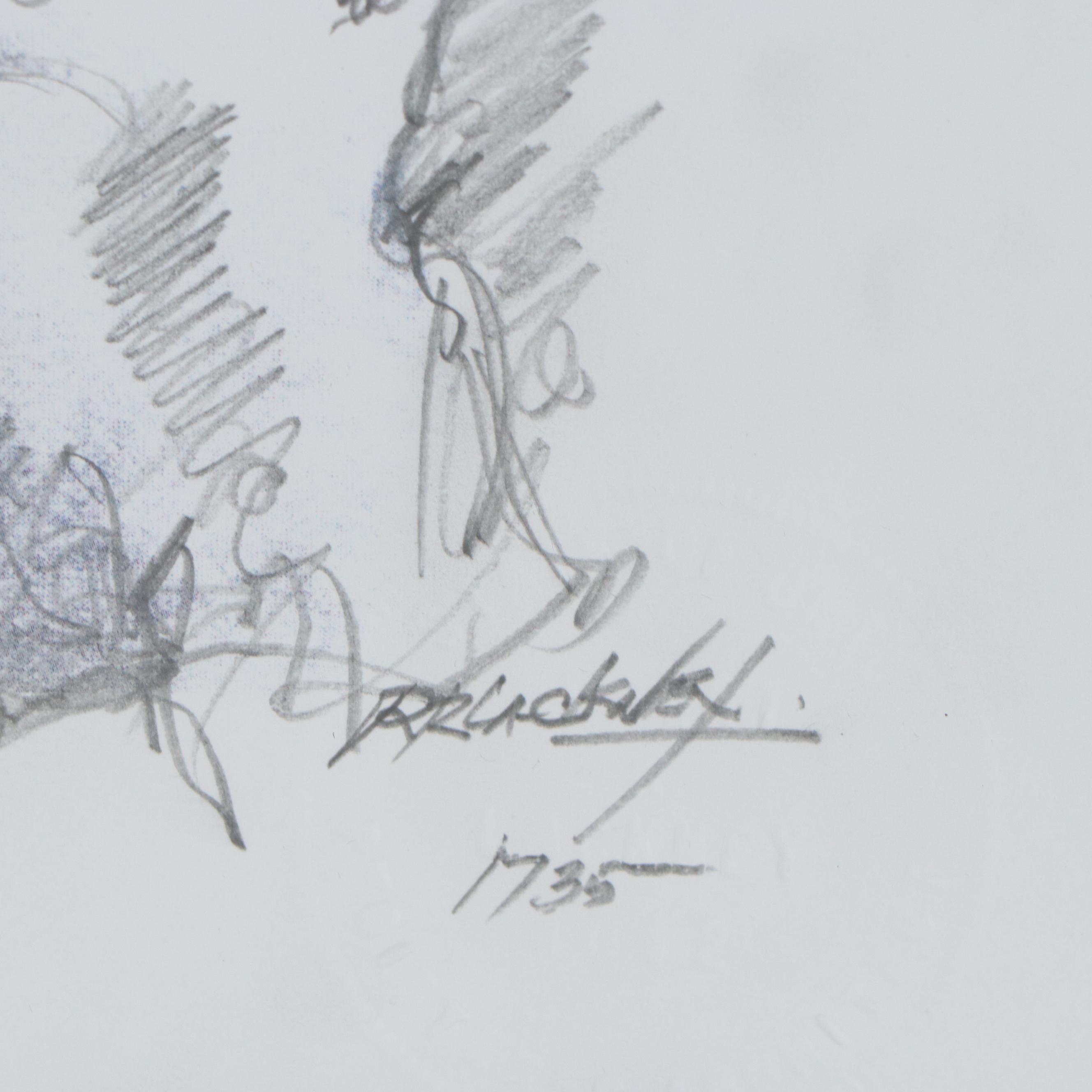 Robert Lackney Graphite Drawings of Christ and Conversing Figures